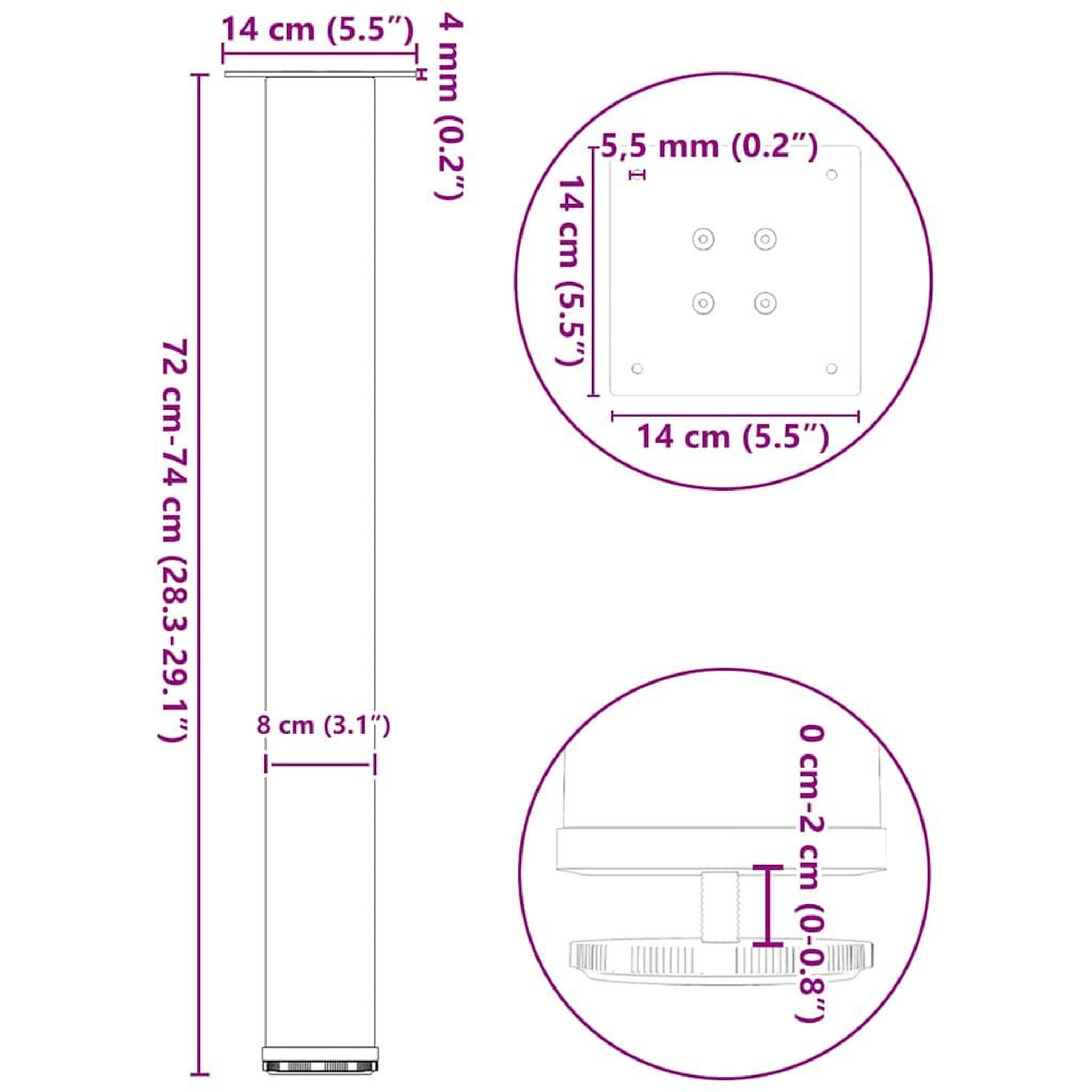 Voir la diapositive 6 : VIDAXL Pieds de table basse acier naturel 4 pcs 72-74 cm acier