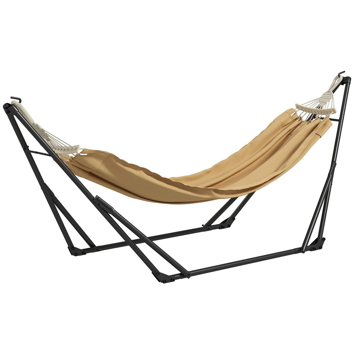 OUTSUNNY Hamac pliable complet - support acier, toile hamac coton - support 2 en 1 hamac chaise suspendue - noir beige