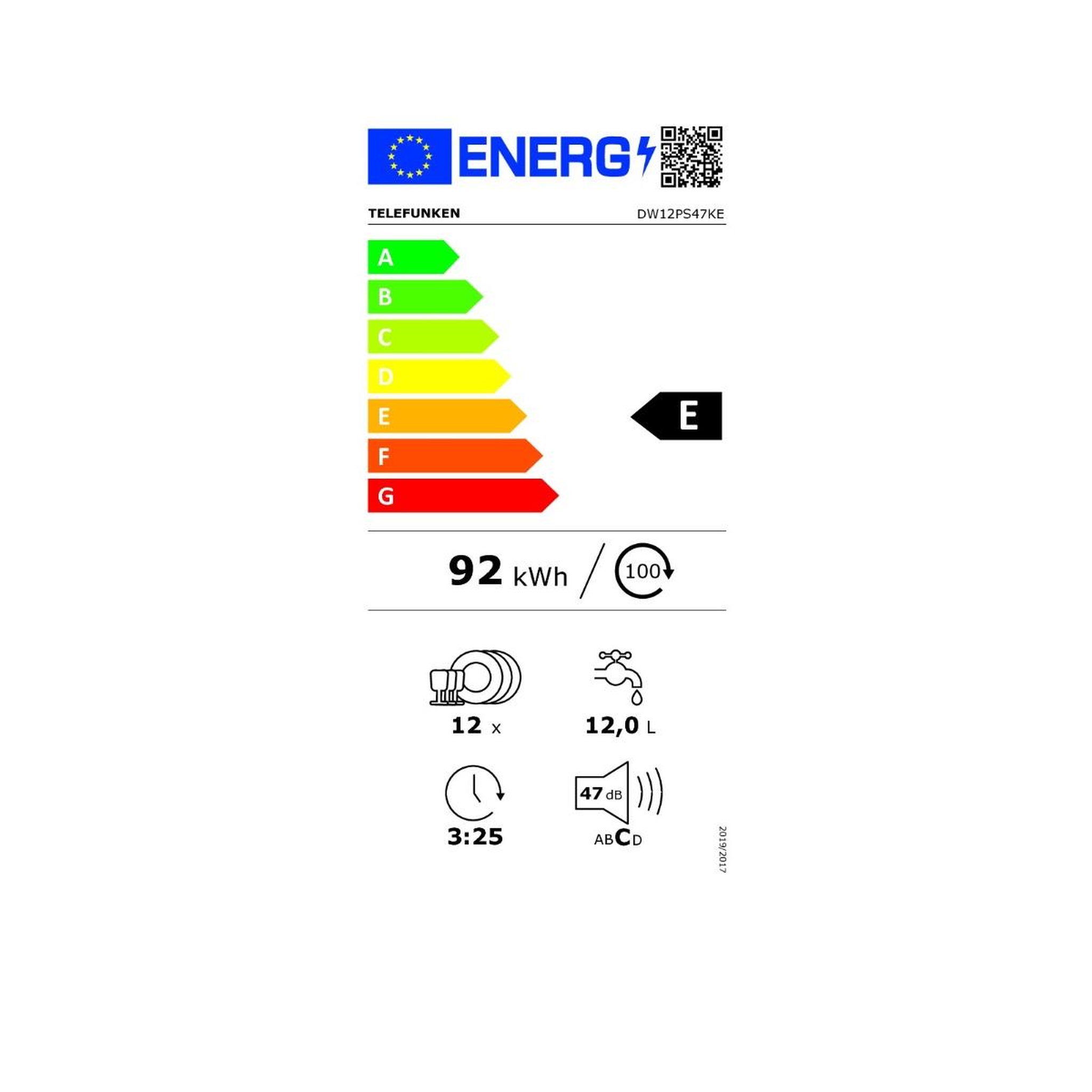 Voir la diapositive 2 : TELEFUNKEN Lave-vaisselle 60cm 12couverts 47db - dw12ps47ke