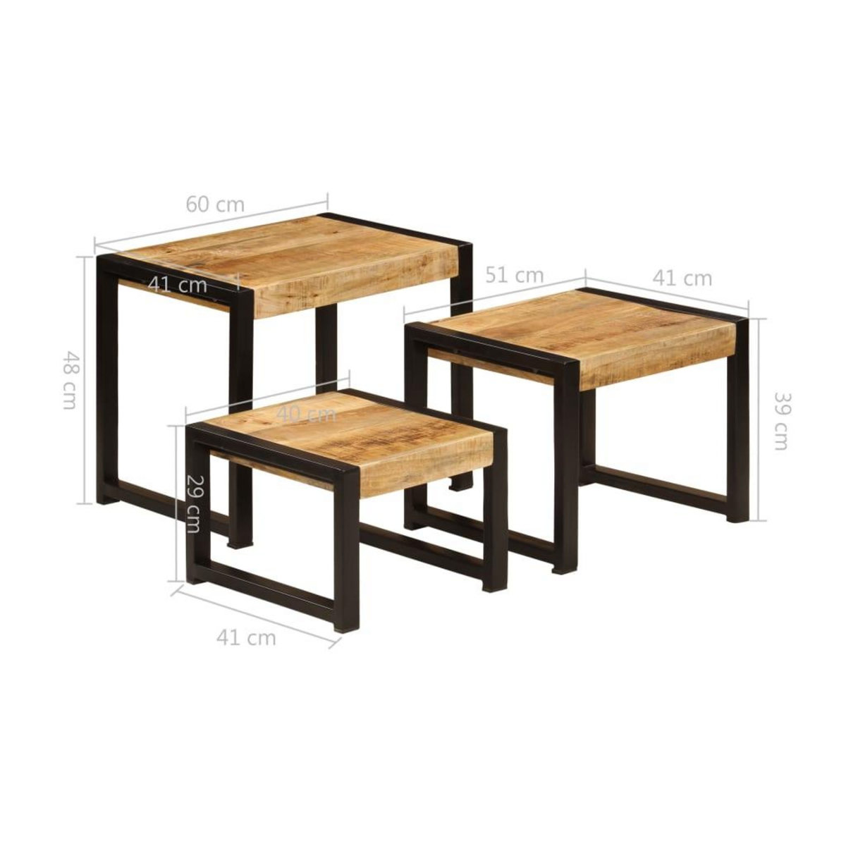 VIDAXL Tables gigognes 3 pcs Bois solide de manguier