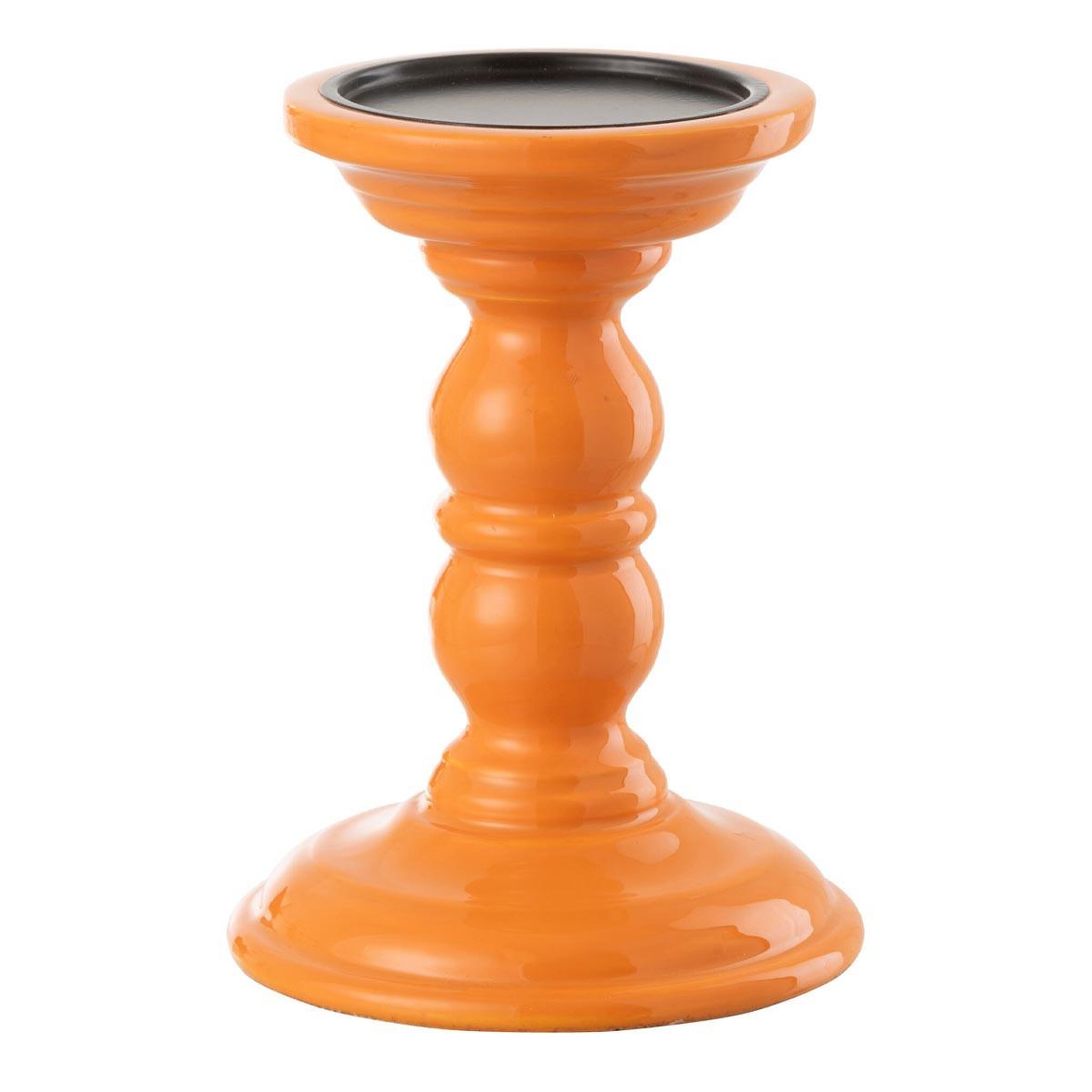J-LINE Bougeoir haltère en bois  waldo  17cm orange