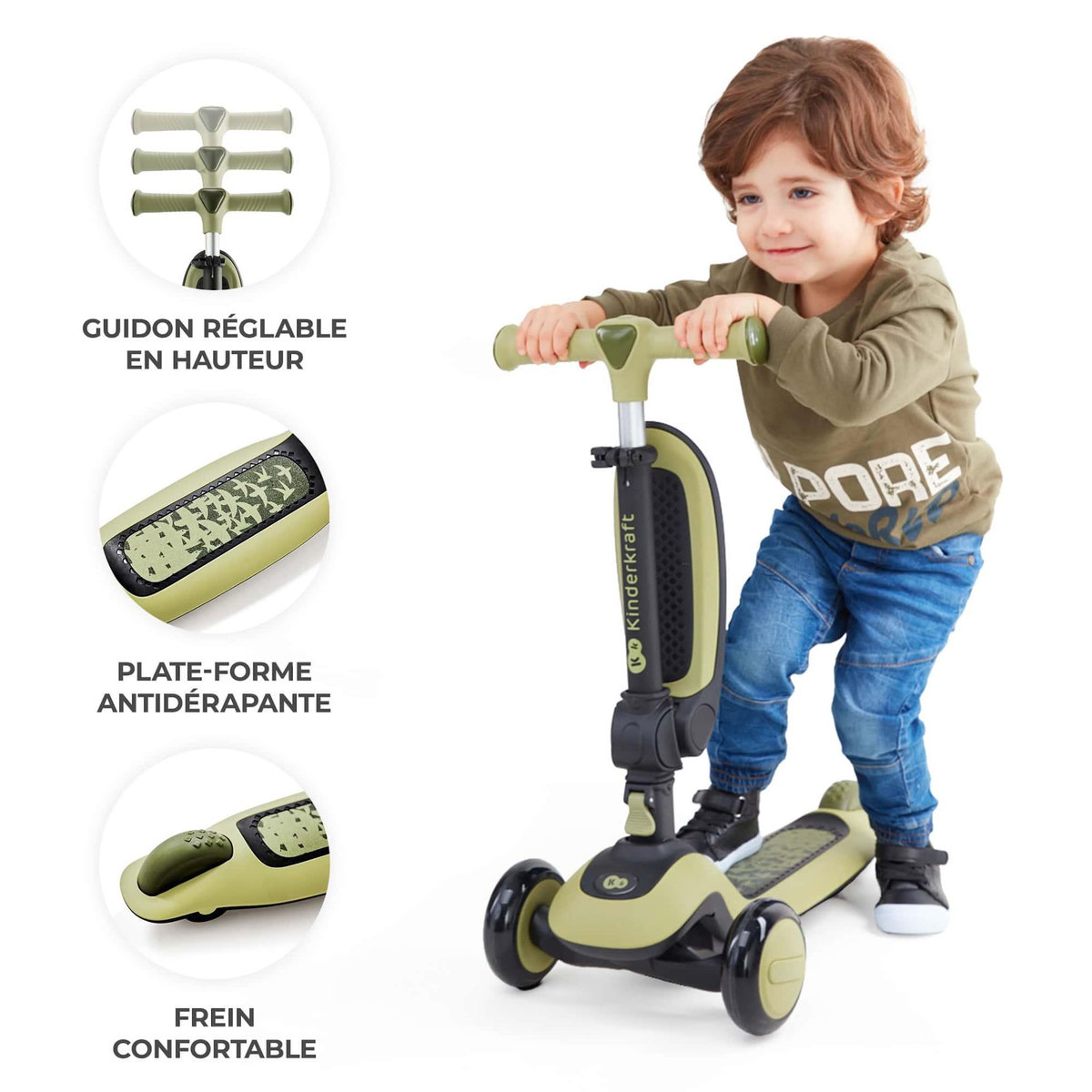 KINDERKRAFT Trottinette enfant pliante avec siege et roues lumineuses