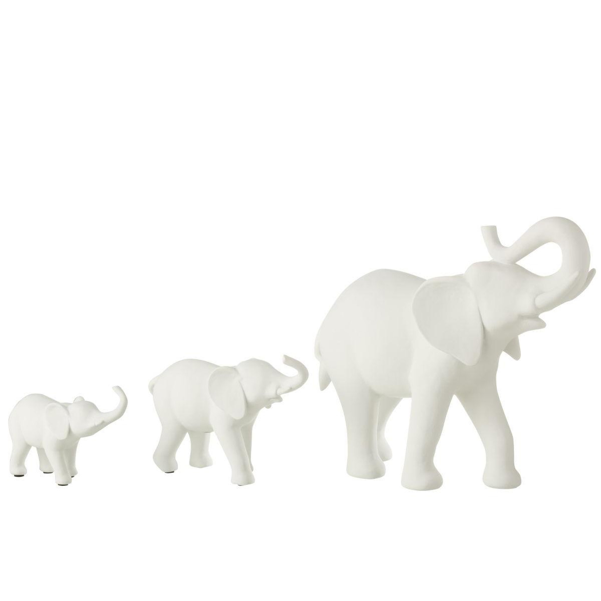Voir la diapositive 2 : J-LINE Statuette 3 éléphants en rang  burl  38cm blanc