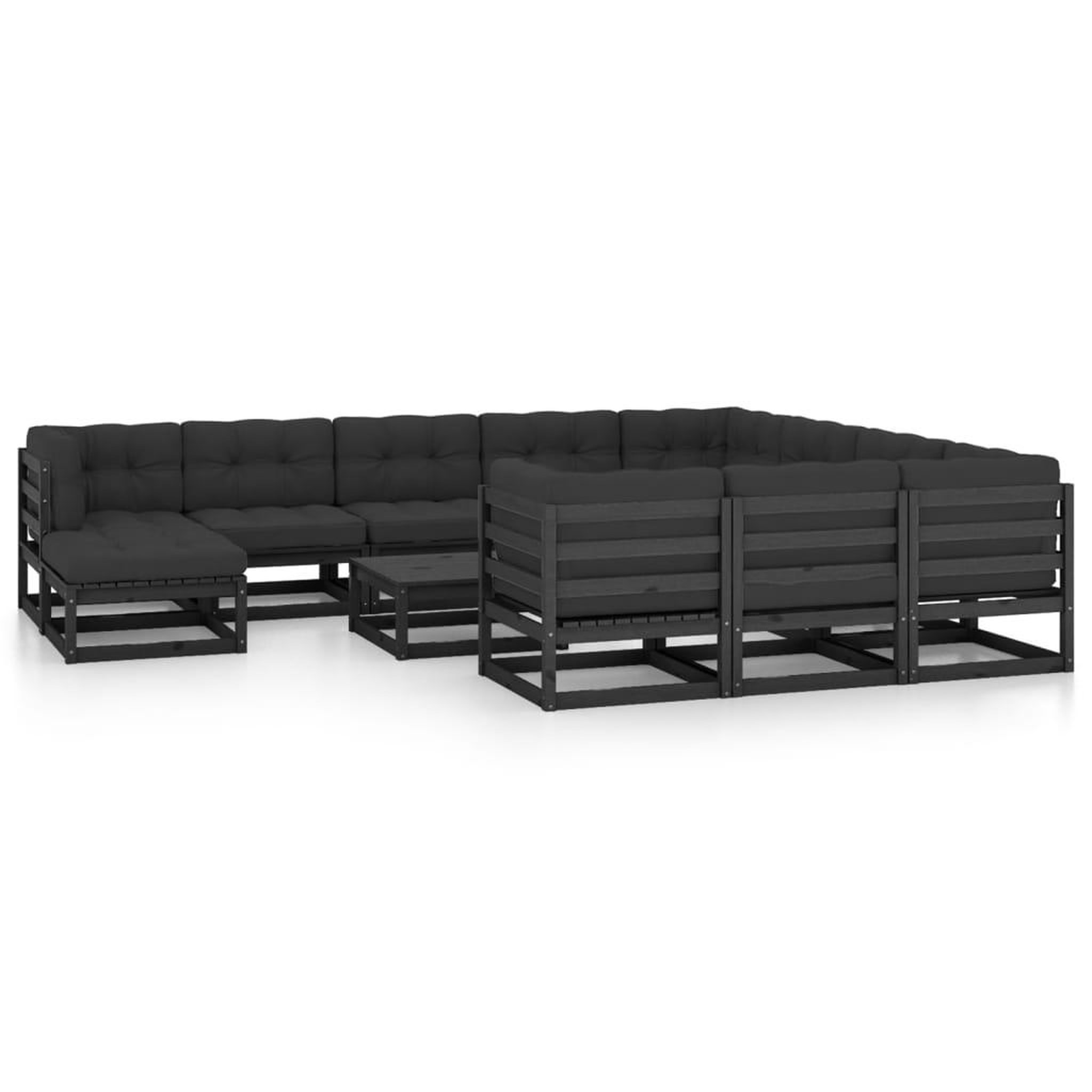 Voir la diapositive 1 : VIDAXL Salon de jardin 12 pcs avec coussins Noir Bois de pin massif