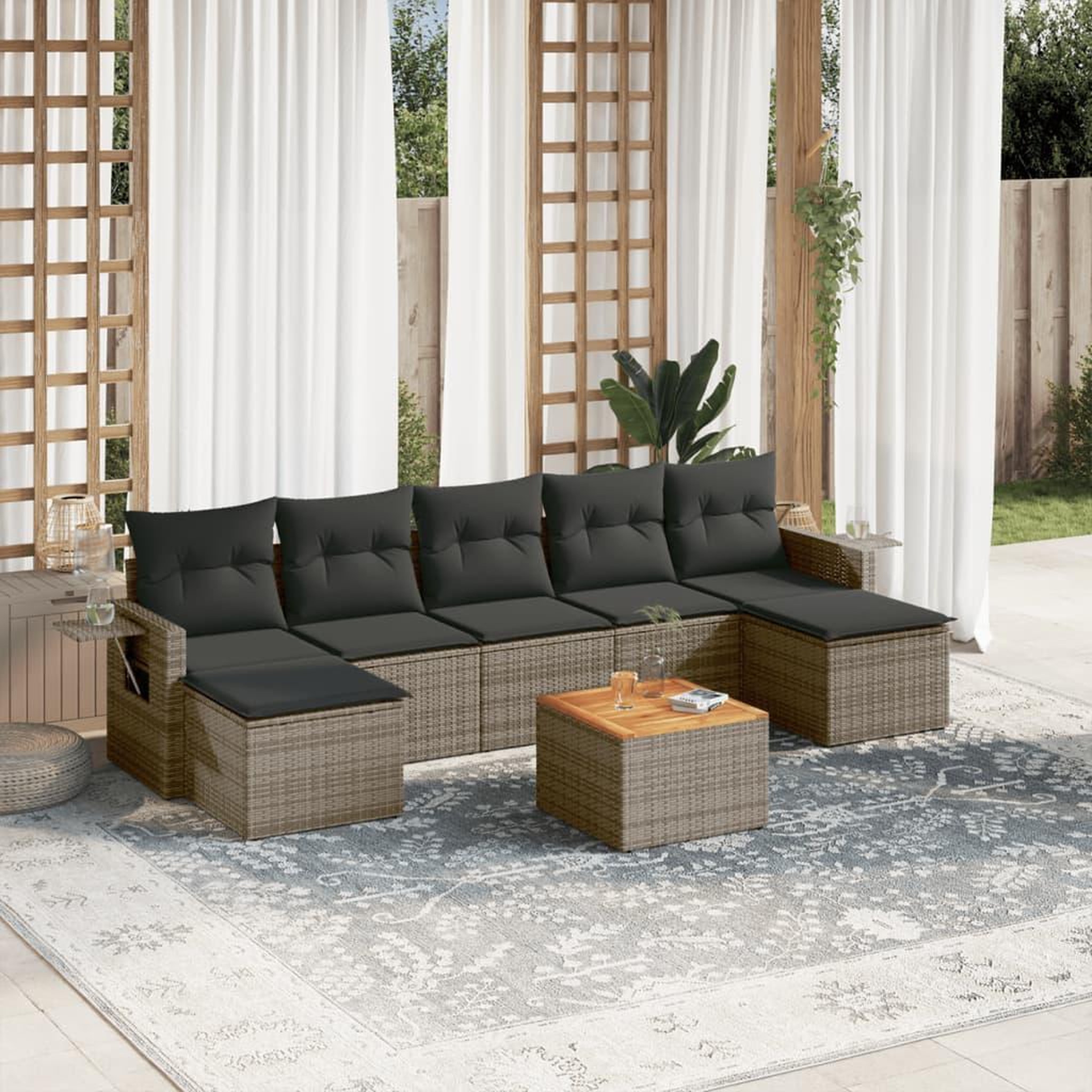 VIDAXL Salon de jardin 8 pcs avec coussins gris resine tressee