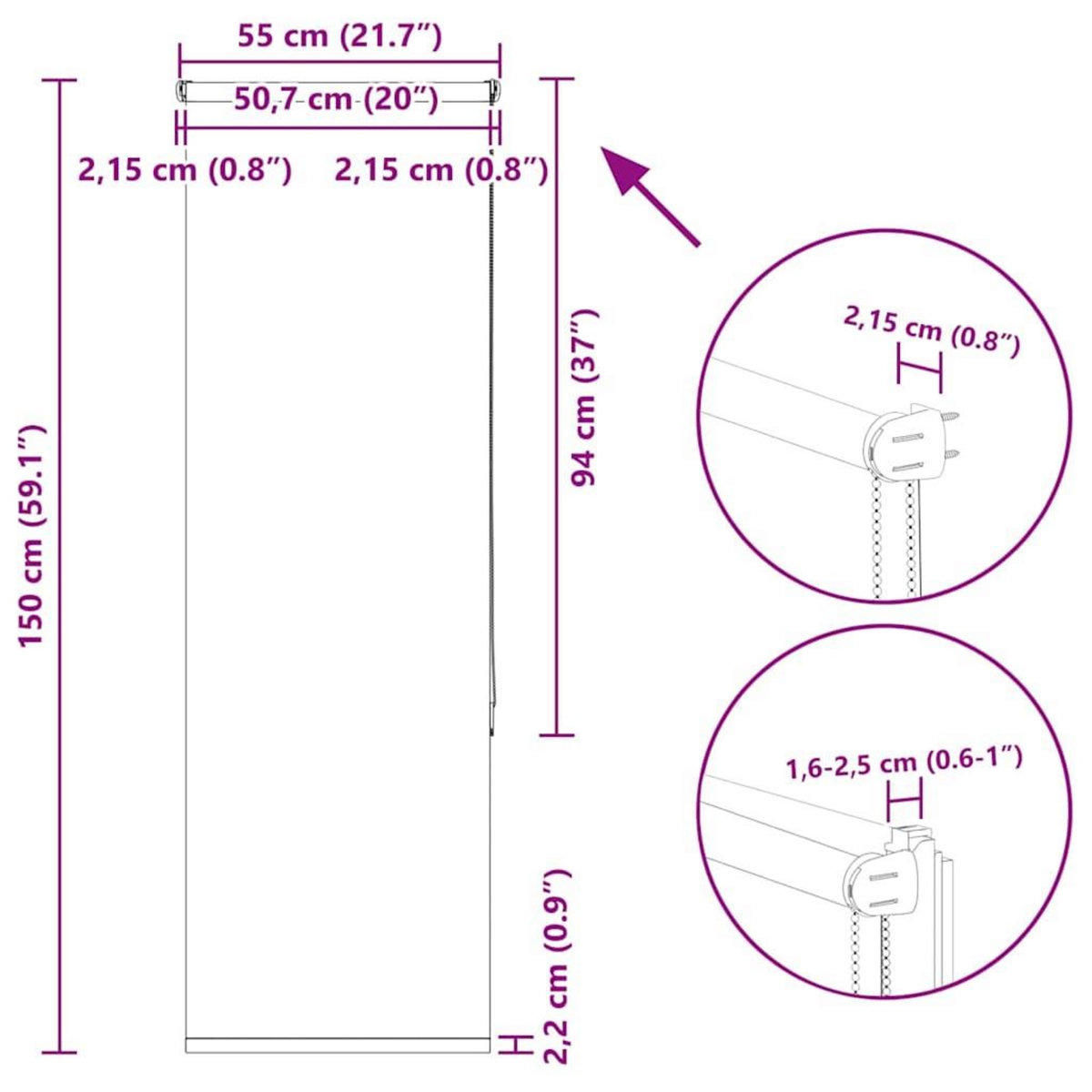 VIDAXL Store enrouleur occultant cafe 55x150cm largeur du tissu 50,7cm