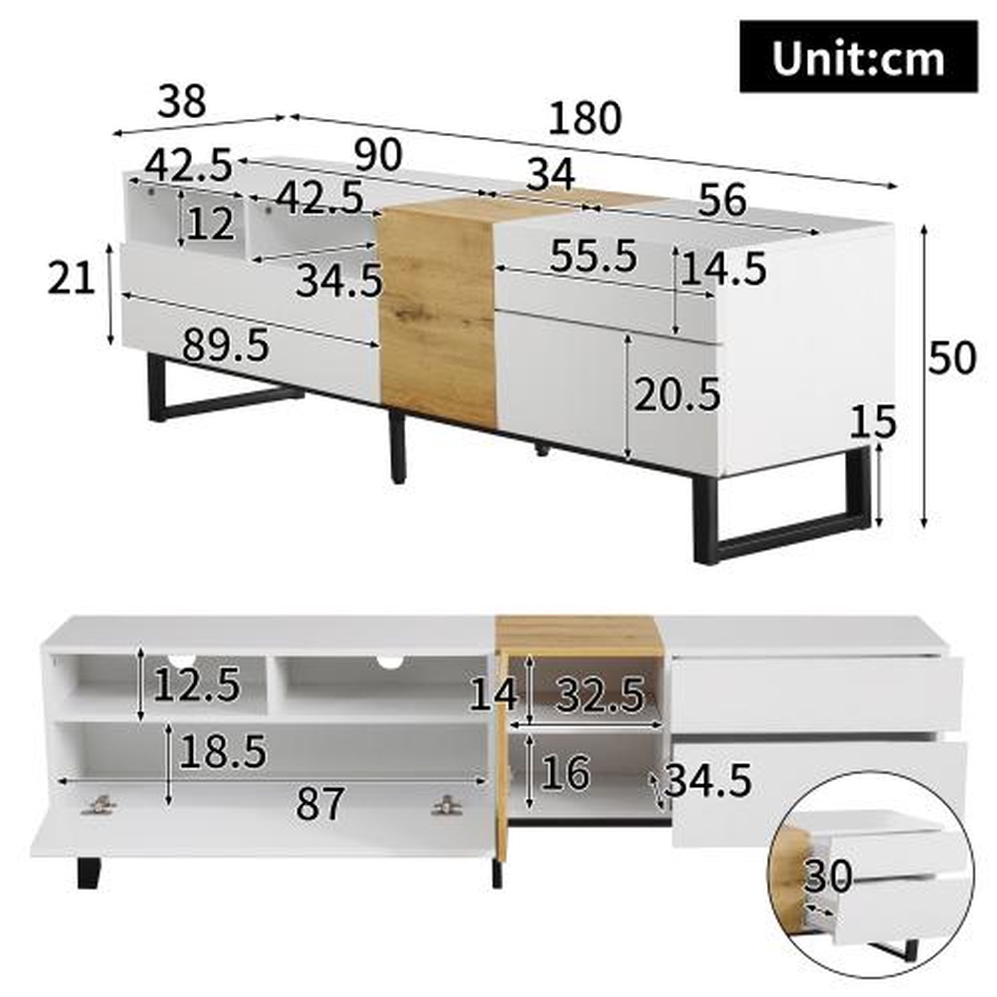 Voir la diapositive 3 : MERAX Meuble tv blanc 180 cm mdf