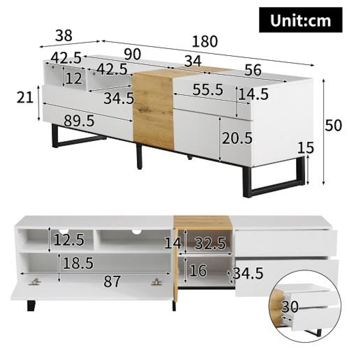 MERAX Meuble tv blanc 180 cm mdf