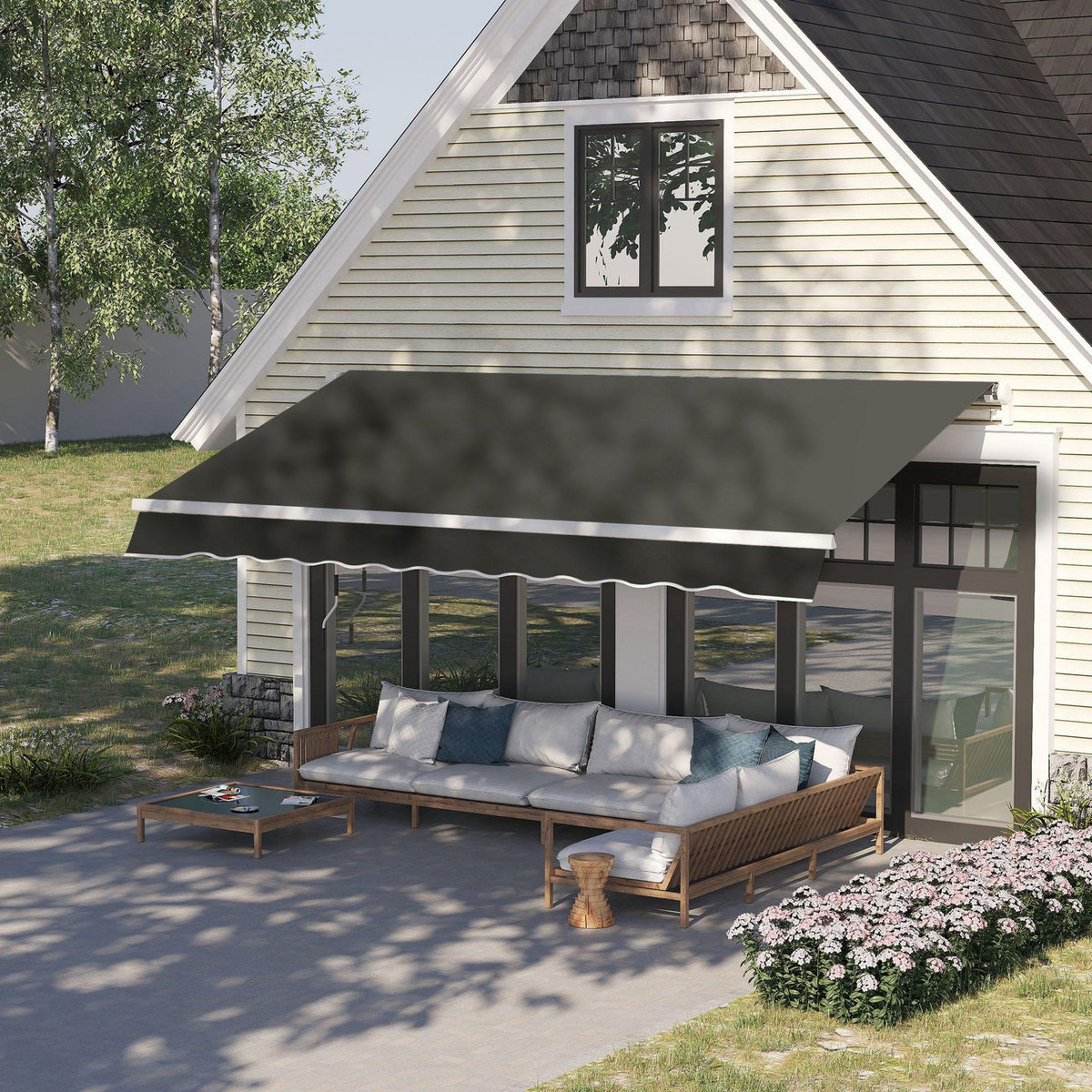 OUTSUNNY Store banne manuel rétractable aluminium polyester imperméabilisé 3,5L x 2,5l (avancée) m gris