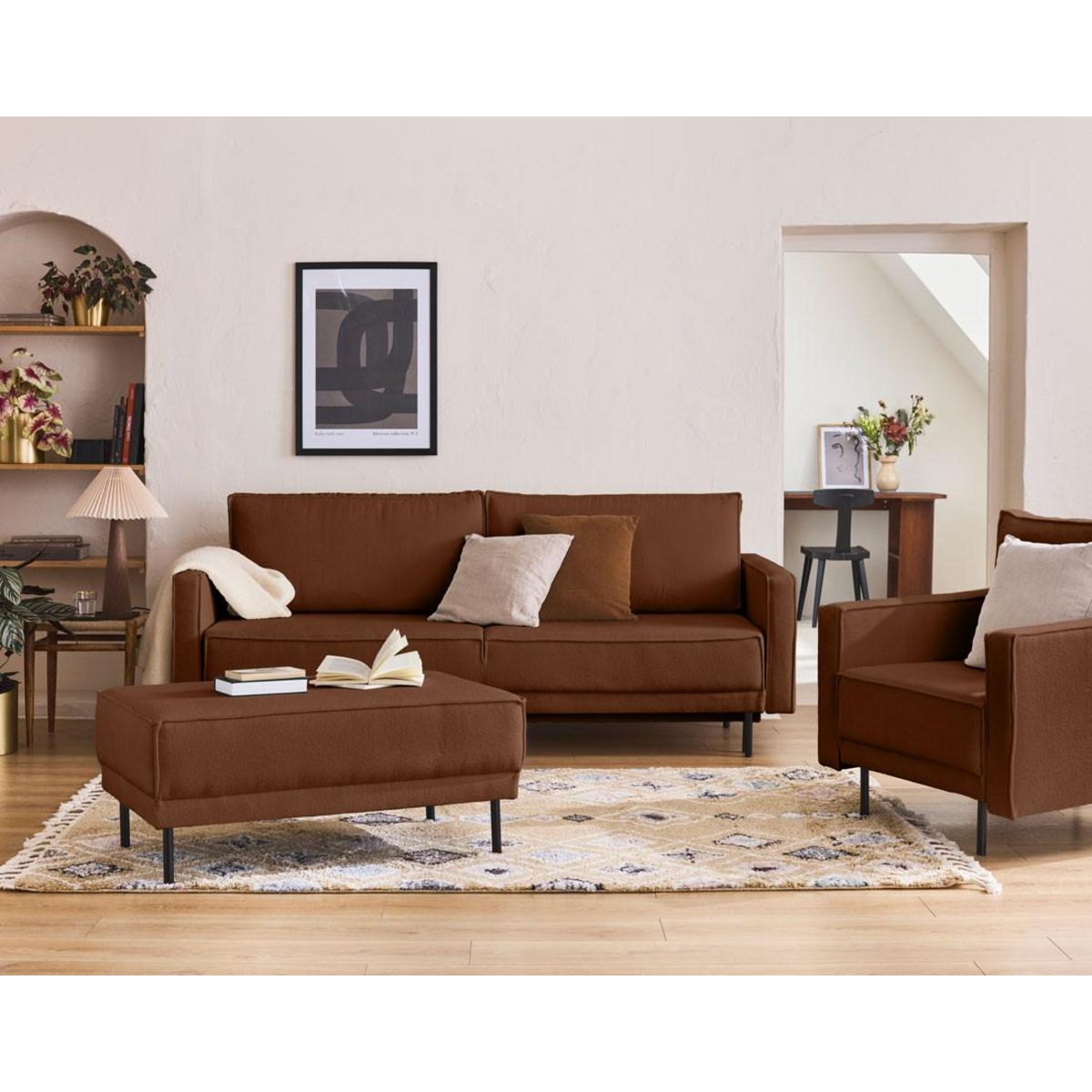 LISA DESIGN Charlie - canapé droit 3 places - convertible avec coffre - en tissu