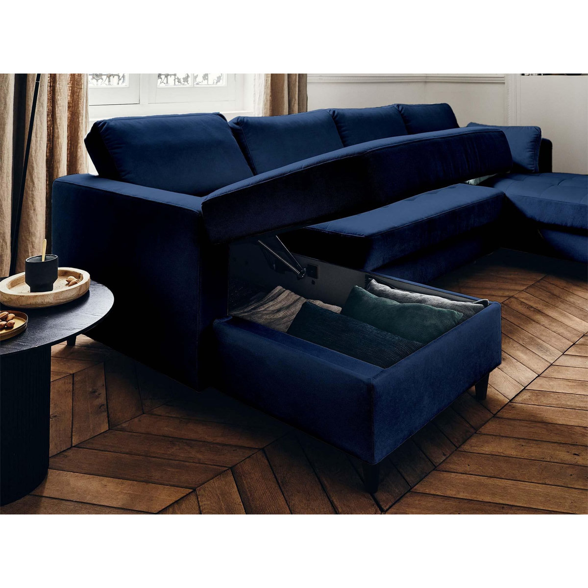 LISA DESIGN Anna - canapé panoramique en u - 7 places - convertible avec coffre - en velours