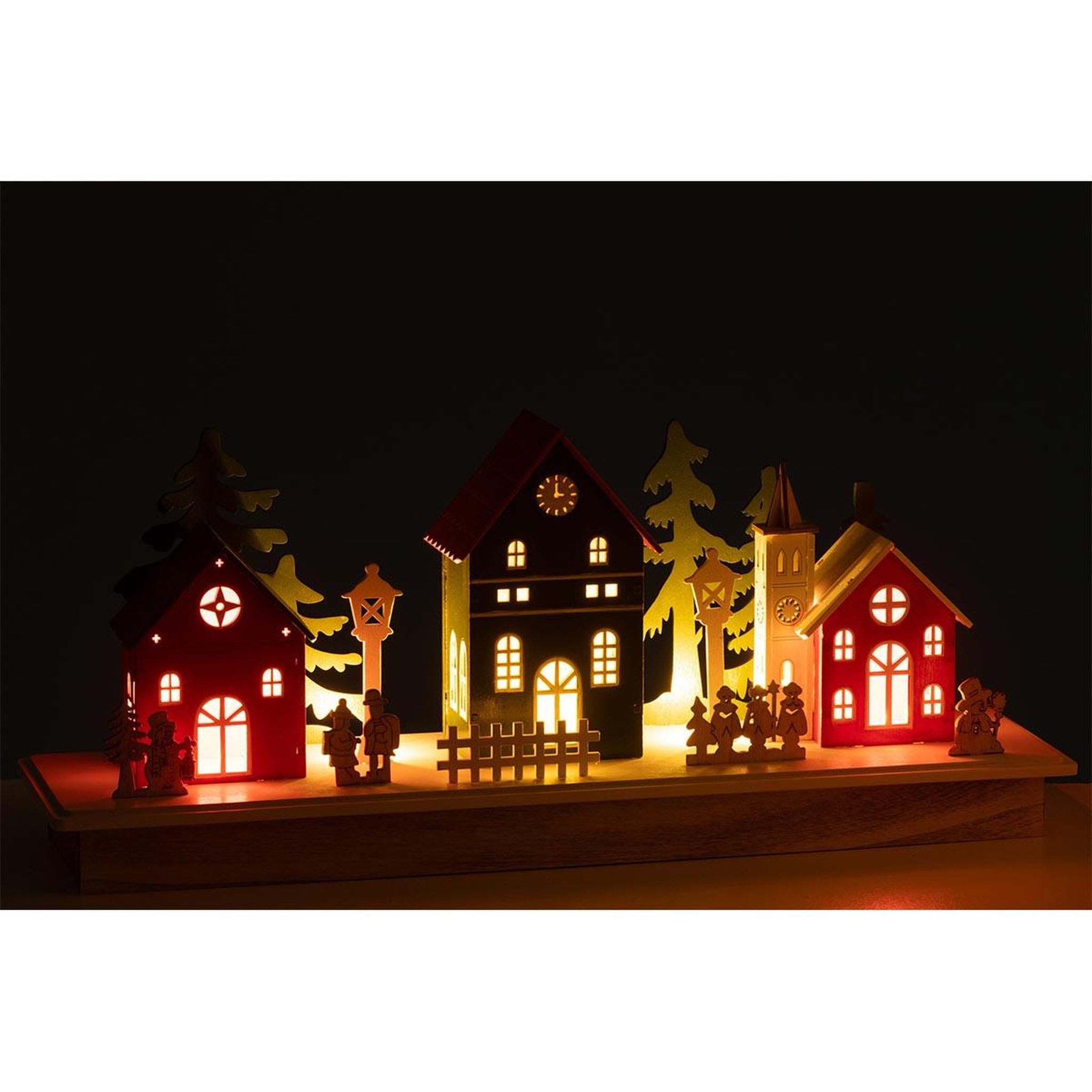 Voir la diapositive 3 : J-LINE Déco village à led en bois  hiver  44cm multicolore