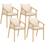 ID MARKET Lot de 4 chaises de jardin MALTA structure en métal effet bois, lanières et coussins beiges