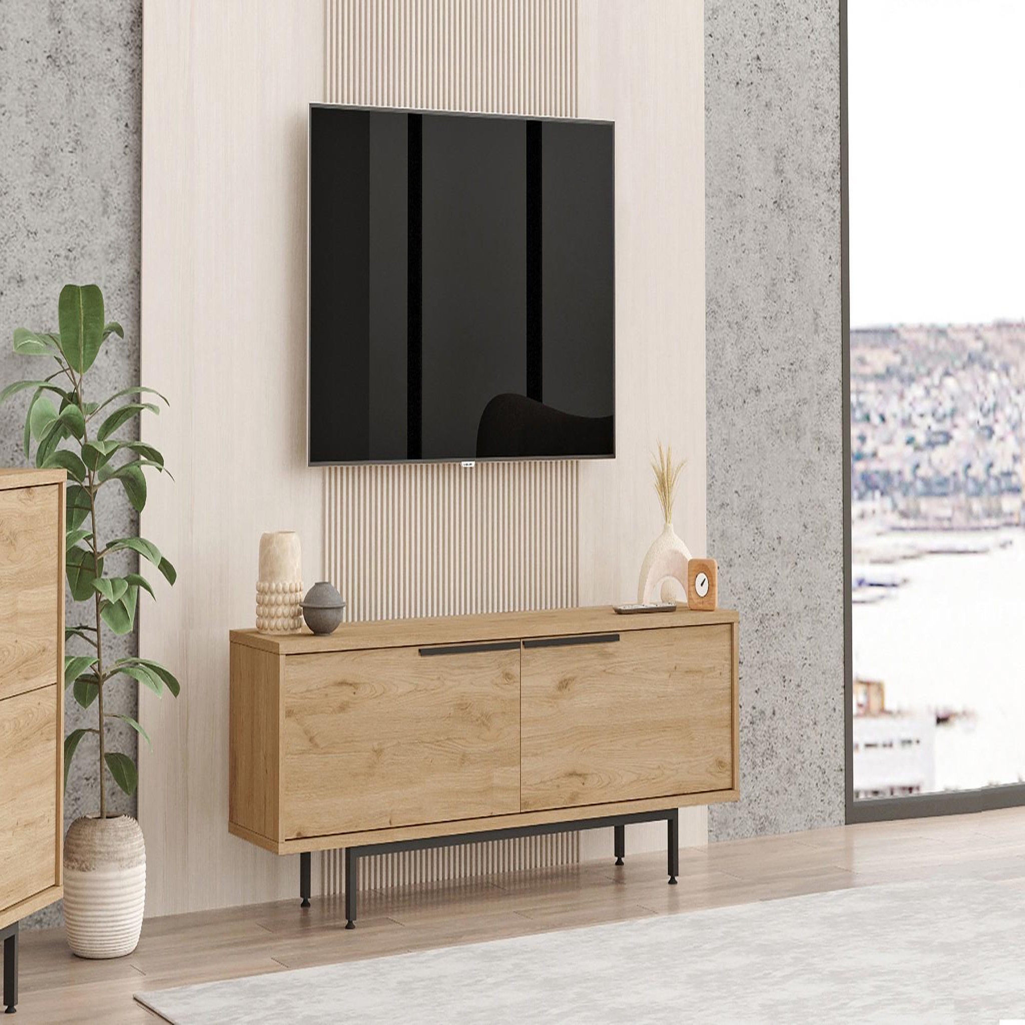 Voir la diapositive 2 : Habitat et Jardin Meuble tv en bois  calvin  - 160 x 35 x 45 cm - marron