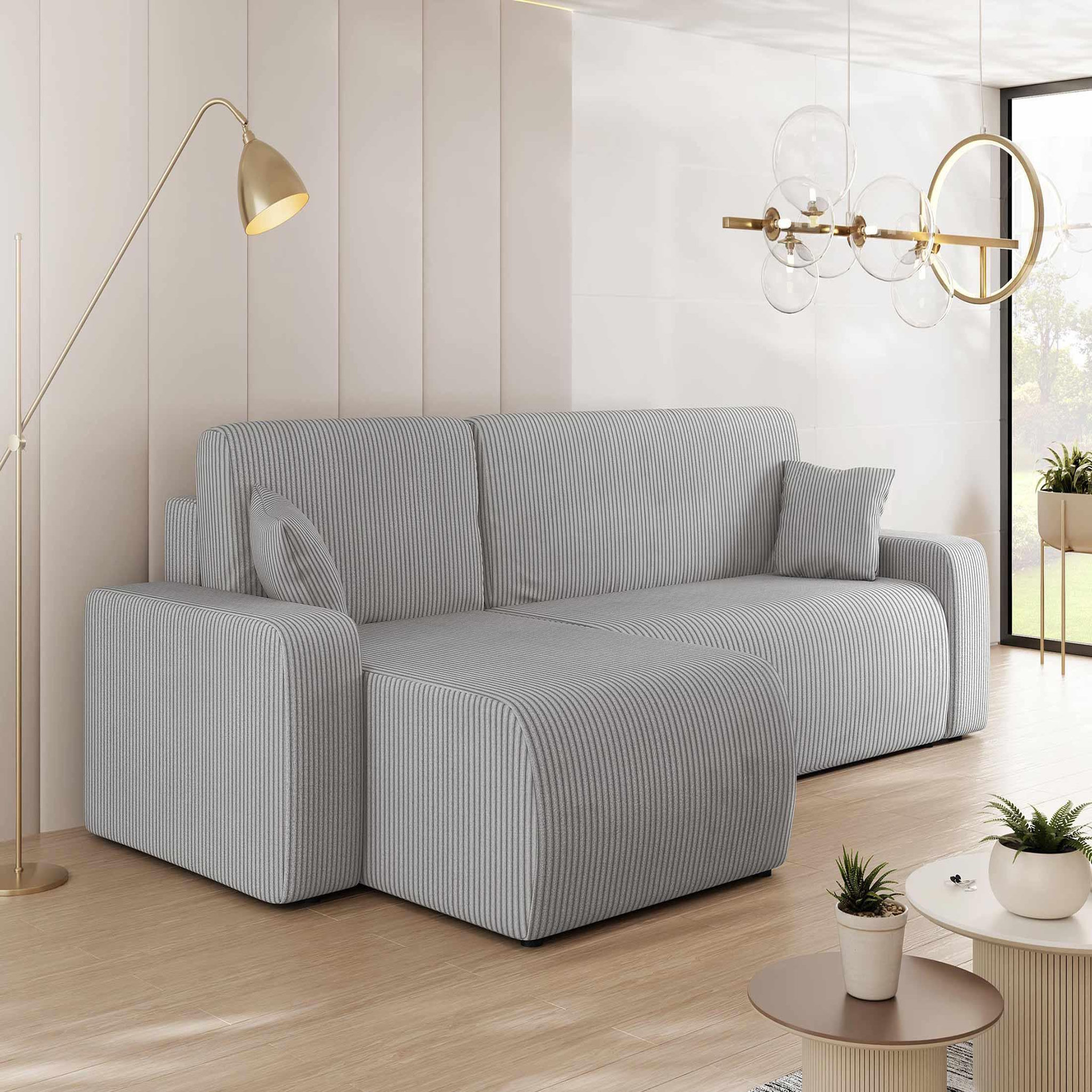 Voir la diapositive 1 : BEST MOBILIER Artemisa - canapé d'angle réversible 4 places - convertible avec coffre - en velours côtelé