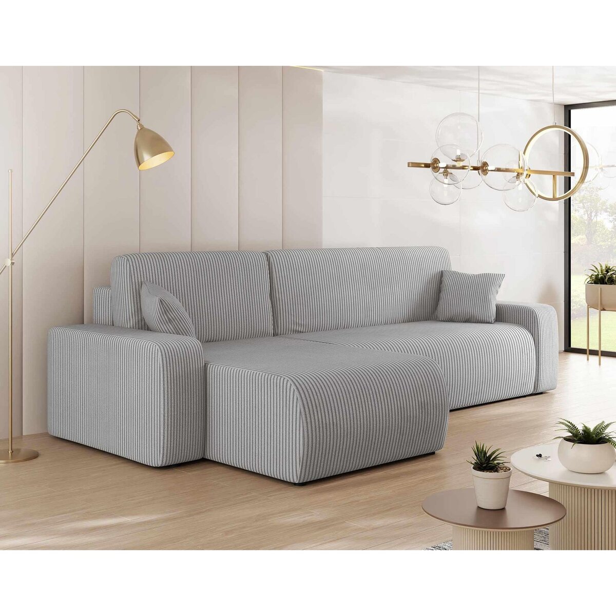 BEST MOBILIER Artemisa - canapé d'angle réversible 4 places - convertible avec coffre - en velours côtelé