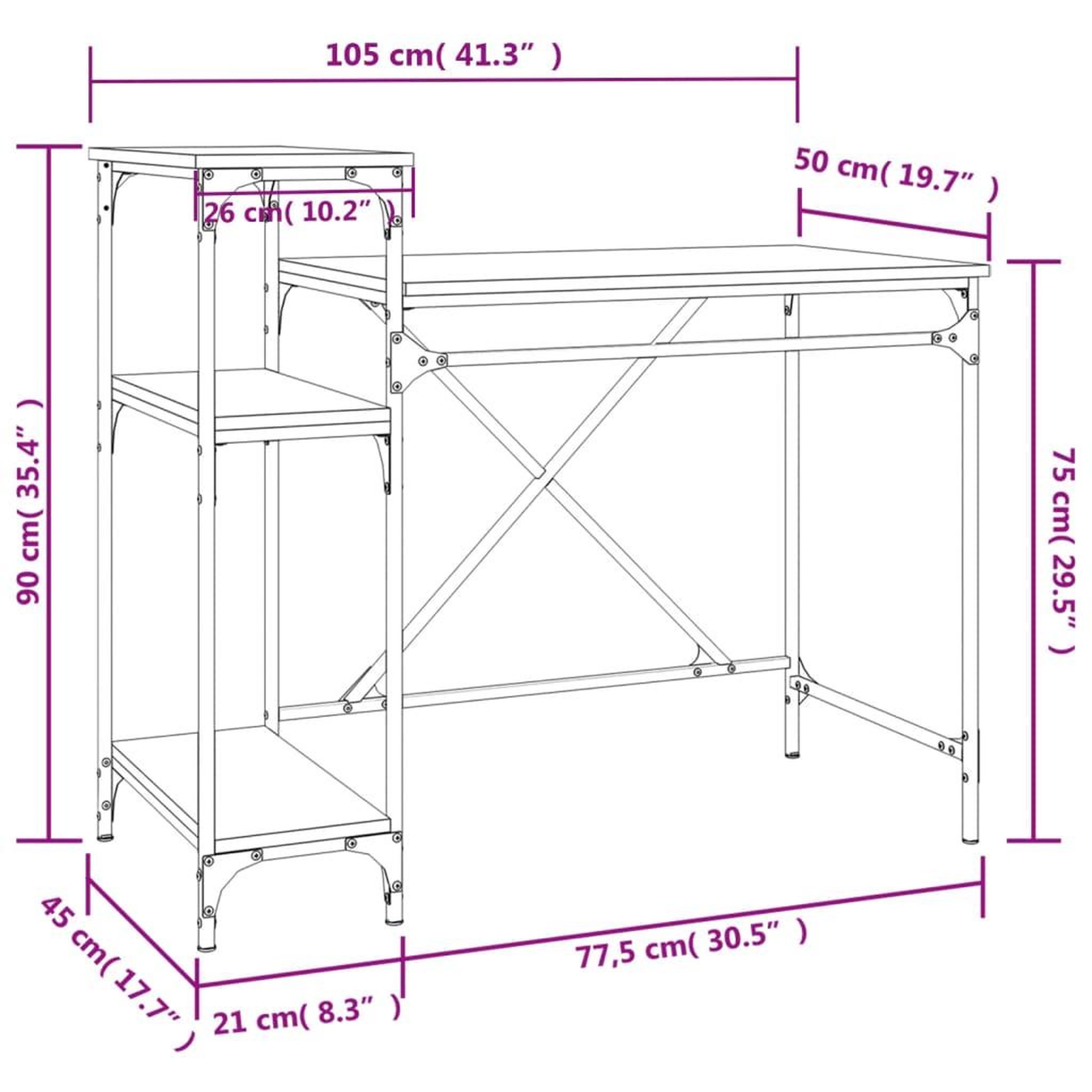 Voir la diapositive 6 : VIDAXL Bureau avec etageres chene 105x50x90cm bois d'ingenierie et fer