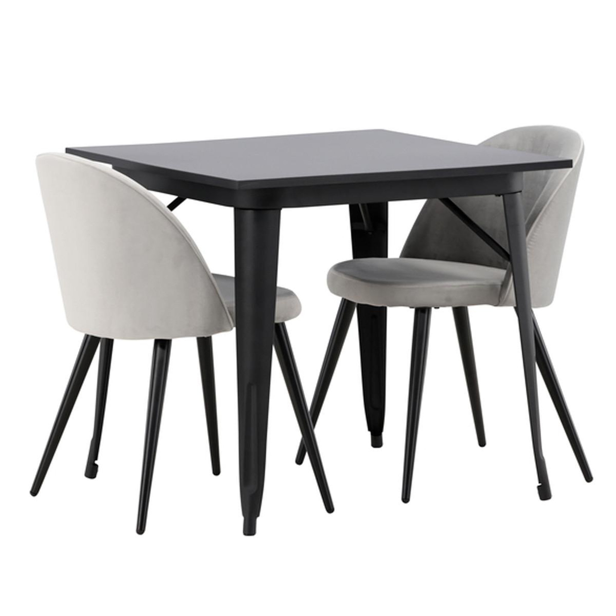 Paris Prix Ensemble table à manger & 2 chaises  tempe & velvet  80cm noir & gris