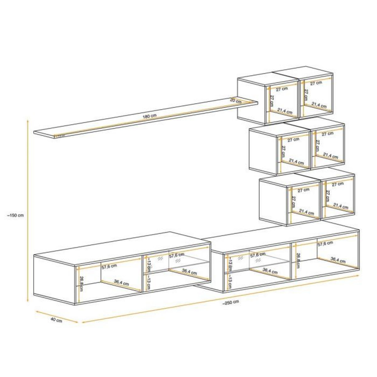 Paris Prix Ensemble Meuble TV  Switch XXIV  250cm Blanc & Gris