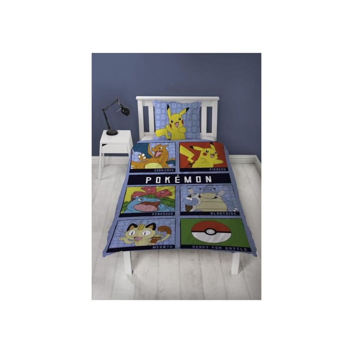 Pokemon Parure de lit réversible - POKEMON - Battle - Microfibre - 1 housse de couette 140 x 200 cm + 1 taie 63 x 63 cm
