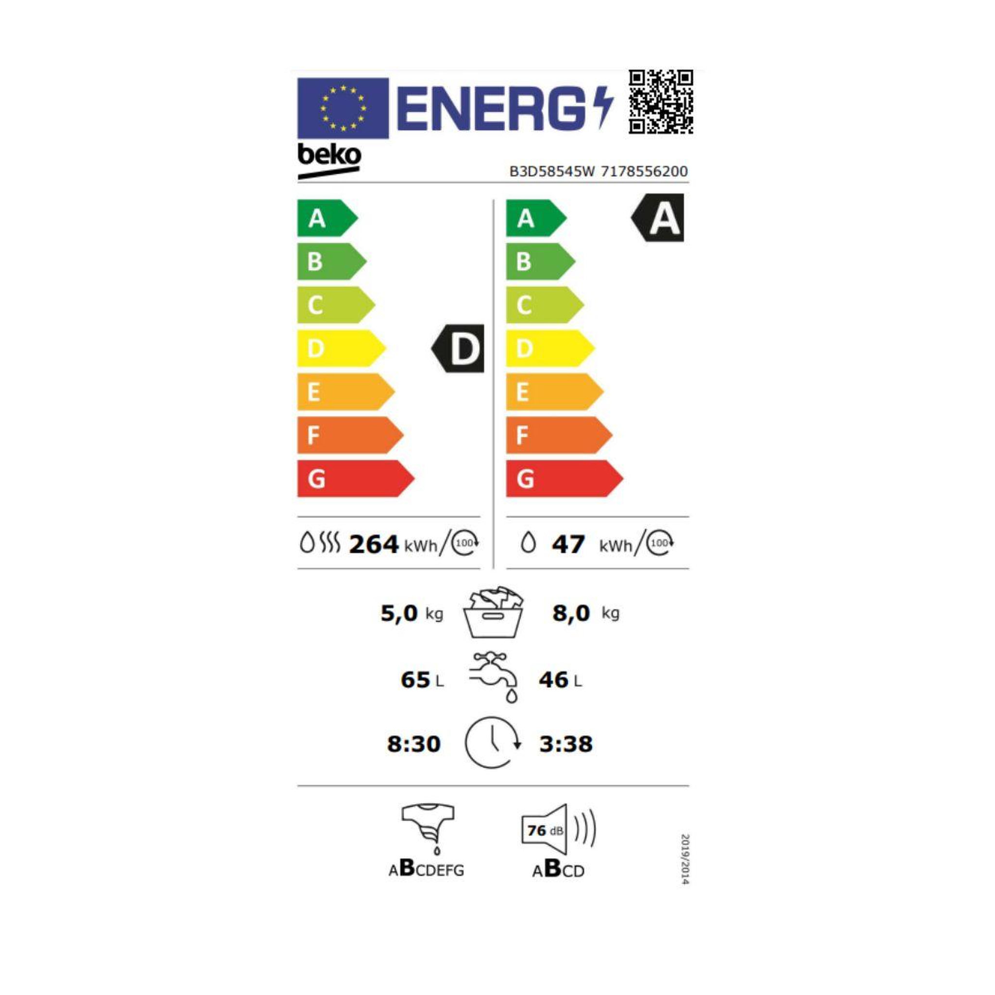 Voir la diapositive 6 : Beko Lave linge séchant hublot B3D58545W