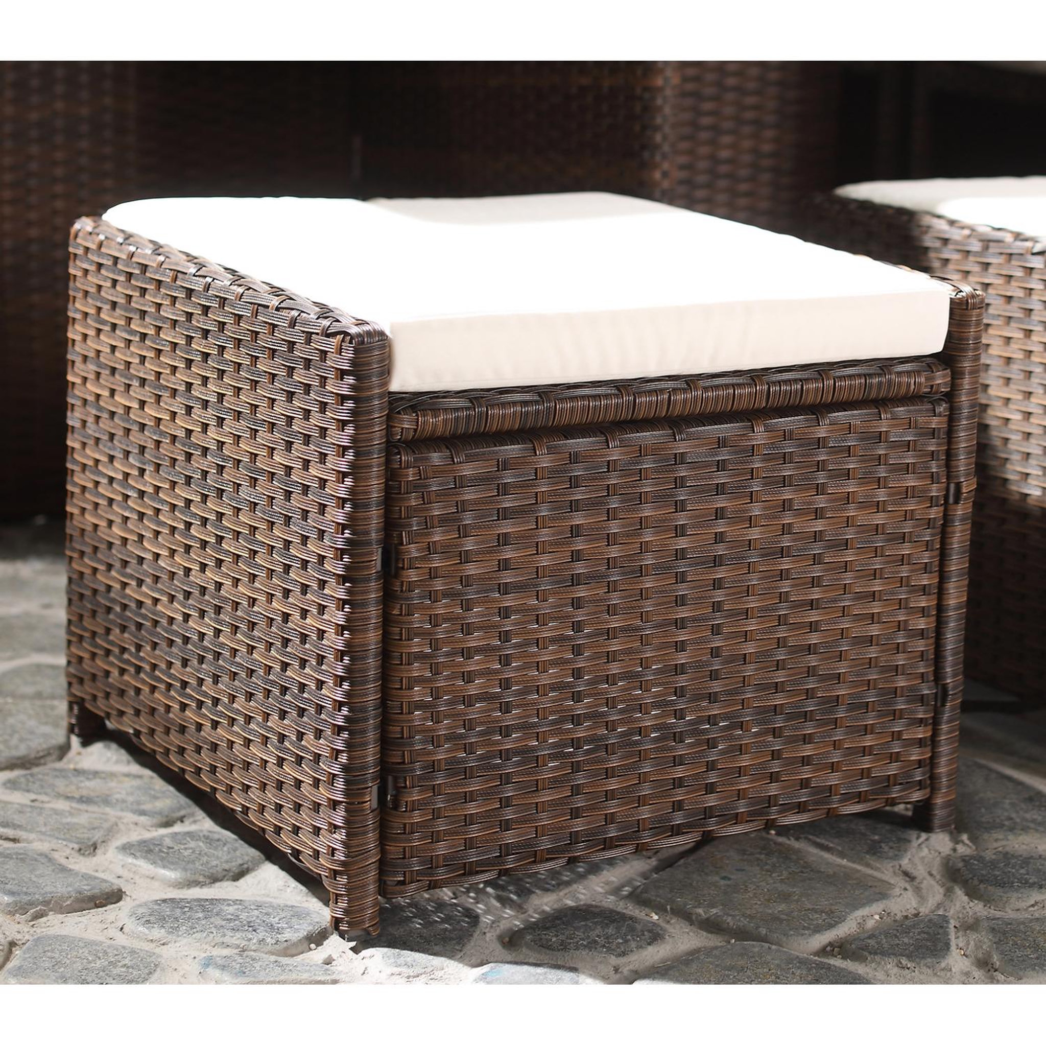 Voir la diapositive 5 : CONCEPT USINE Salon de jardin 8 places marron-blanc + housse de protection miami