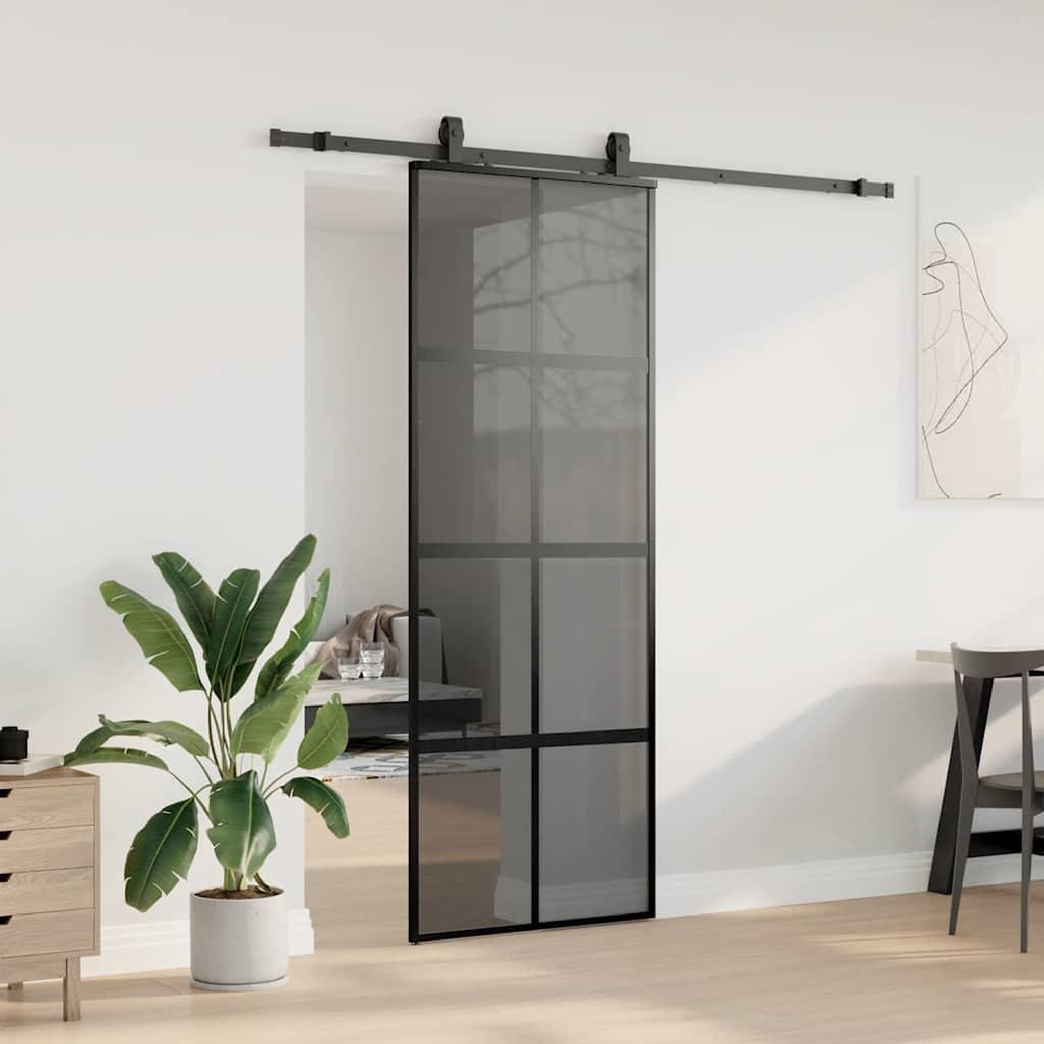 Voir la diapositive 3 : VIDAXL Porte coulissante kit quincaillerie noir 76x205 cm verre trempe