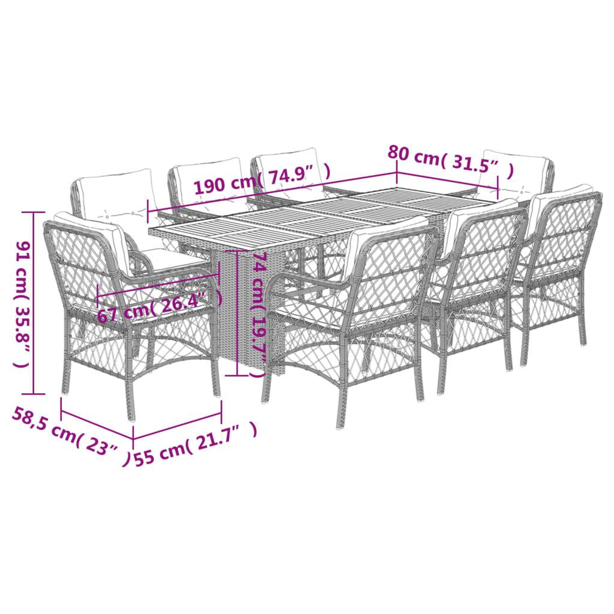 Voir la diapositive 6 : VIDAXL Ensemble a manger de jardin et coussins 9 pcs melange beige