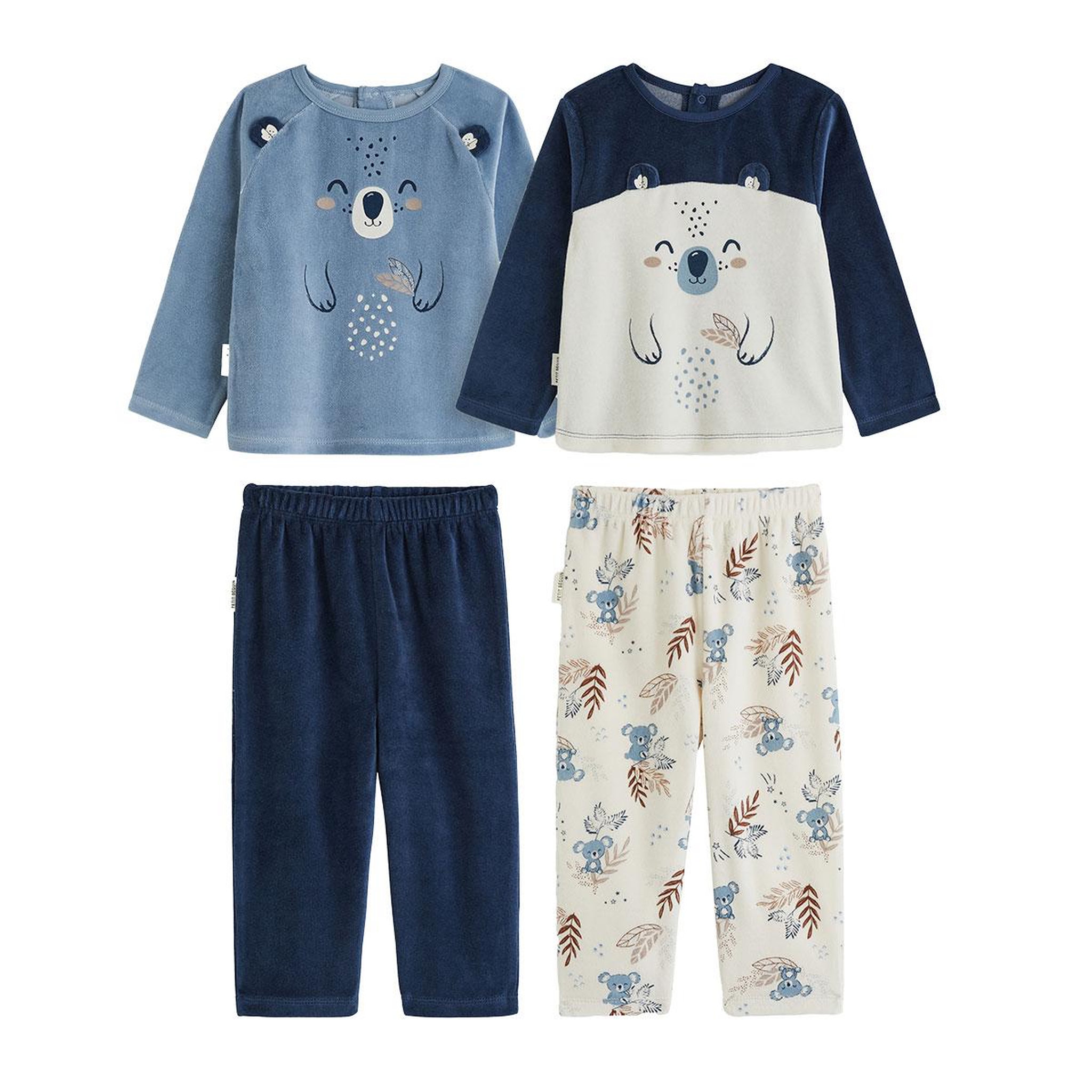 PETIT BEGUIN Lot de 2 pyjamas enfant 2 pièces en velours mathéo. Coloris disponibles : Bleu