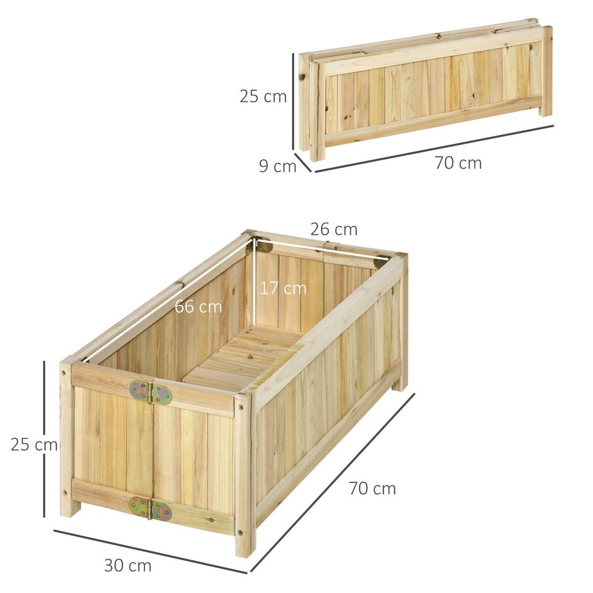 OUTSUNNY Jardinière sur pied pliable bac à fleurs dim. 70L x 30l x 25H cm corps aspect lattes bois sapin pré-huilé