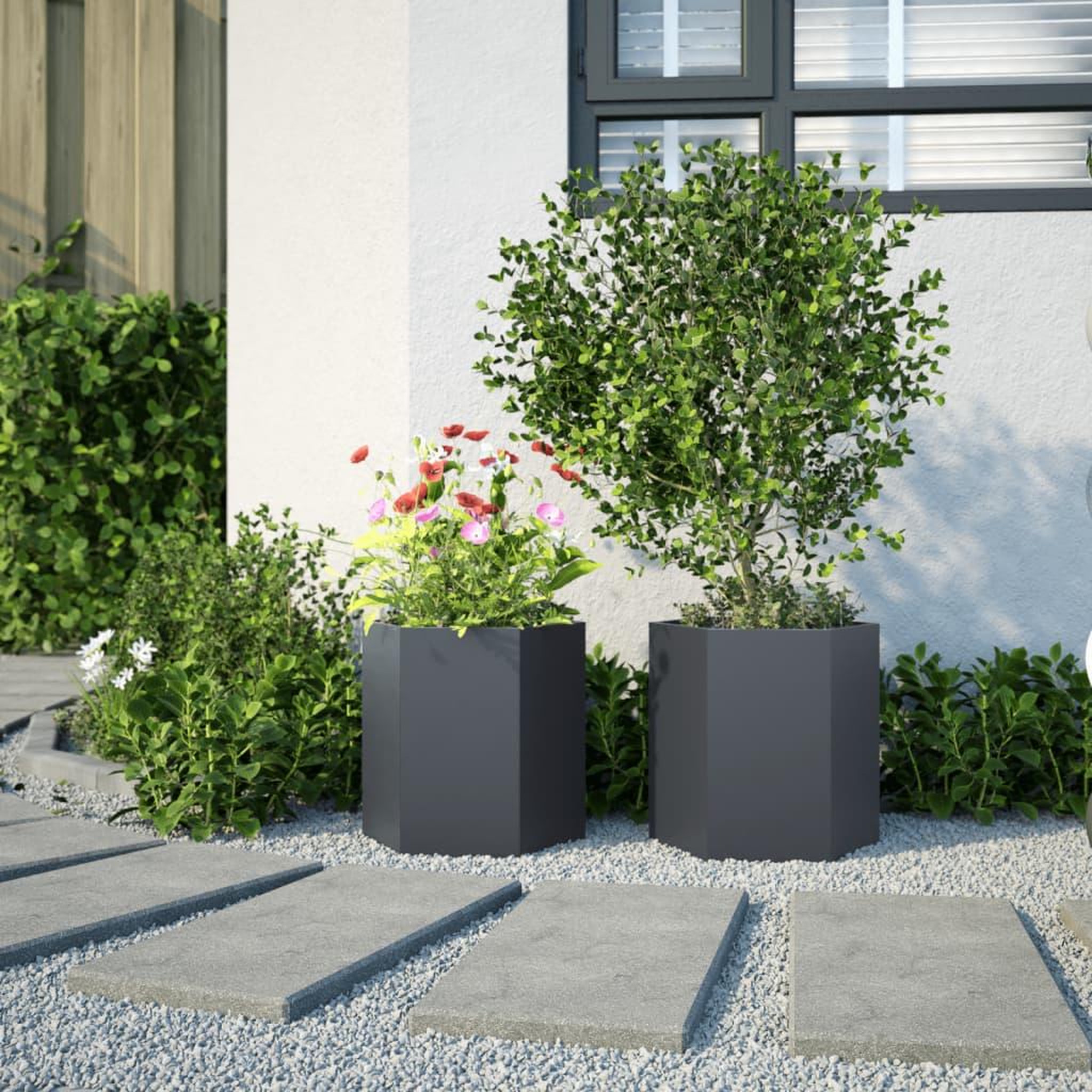 Voir la diapositive 3 : VIDAXL Jardinieres 2 pcs anthracite hexagone 46x40x45 cm acier