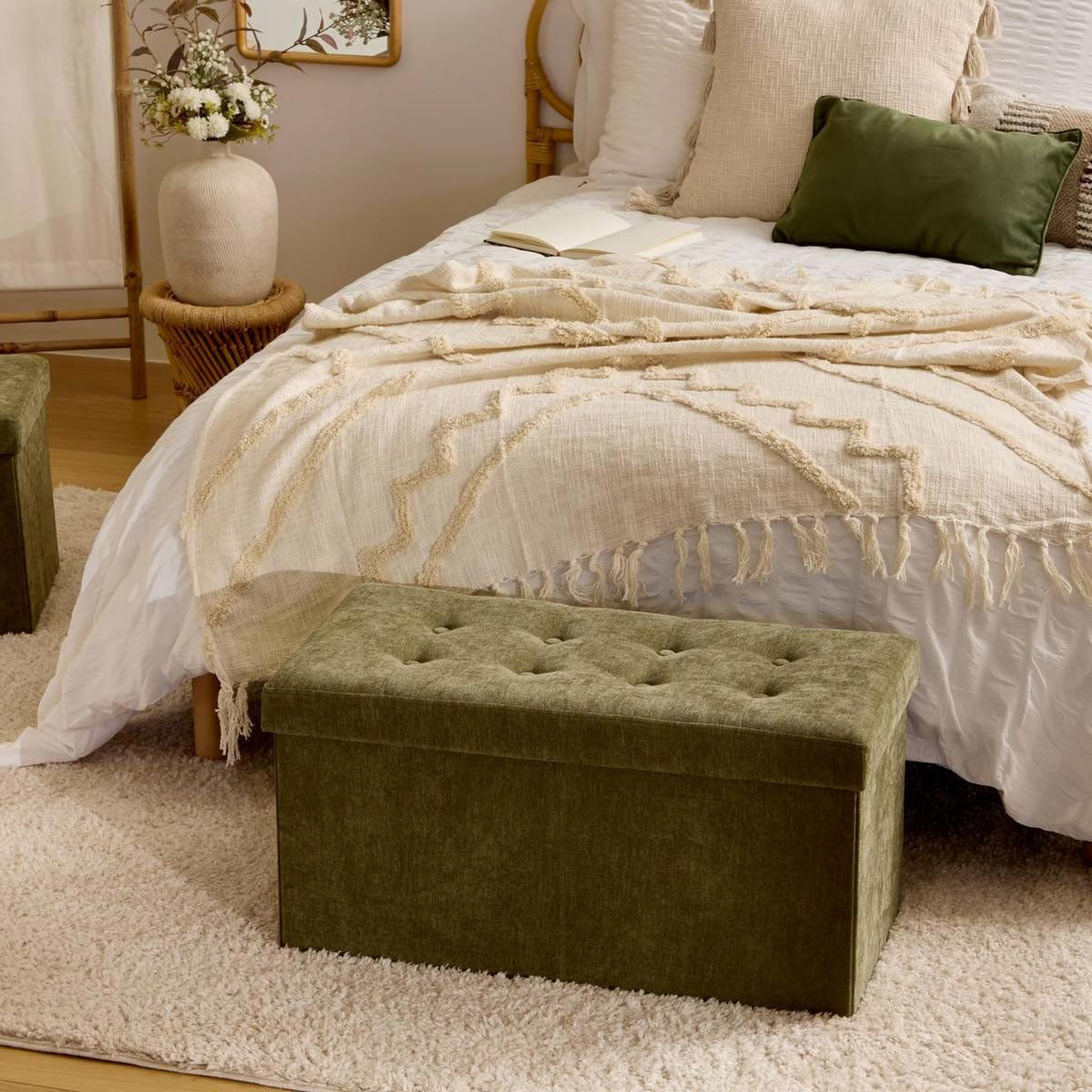 Voir la diapositive 3 : ATMOSPHERA Banquette pliable velours  lysandre  76cm kaki