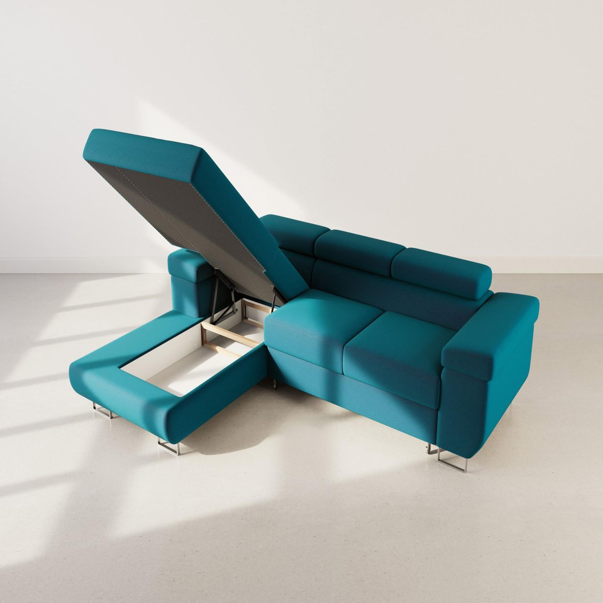 BEST MOBILIER Pablo - canapé d'angle gauche - 6 places - convertible avec coffre et têtières réglables - en velours