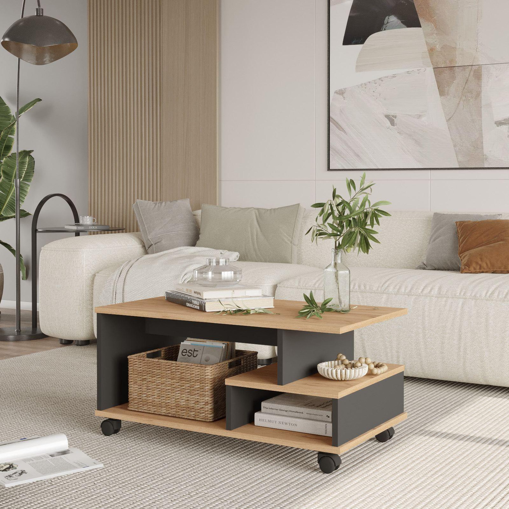 Voir la diapositive 3 : Habitat et Jardin Table basse en bois  min9  - 90 x 51 x 42 cm - gris anthracite