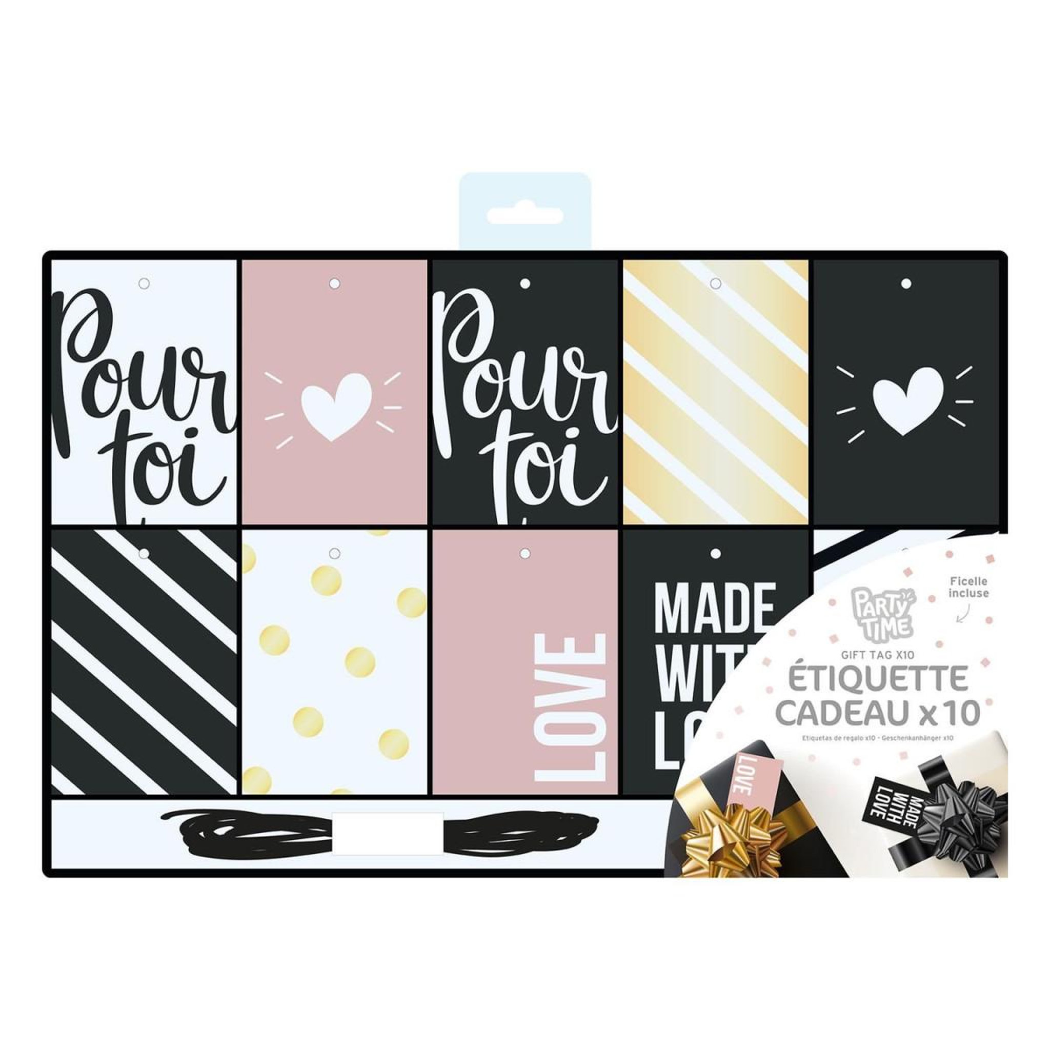 Voir la diapositive 2 : PARTY TIME Lot de 10 étiquettes cadeaux  festif  10cm noir