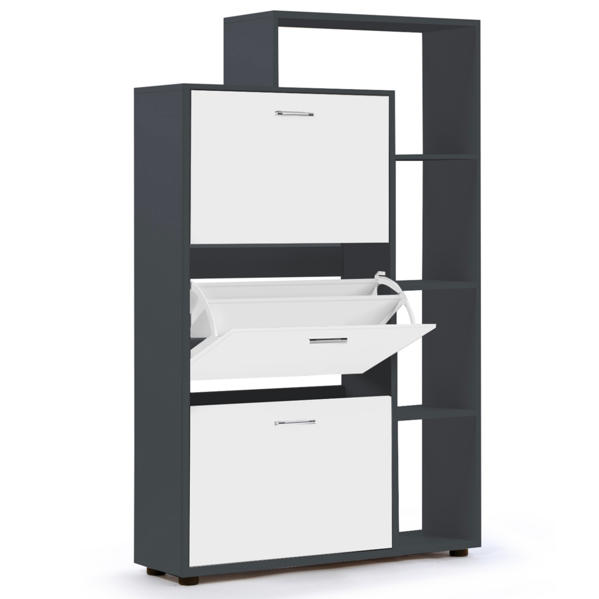 ID MARKET Meuble à chaussures 18 paires KLARK gris 3 portes blanches avec étagère