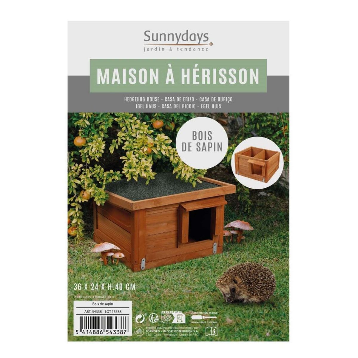 TOILINUX Maison à hérisson en bois naturel