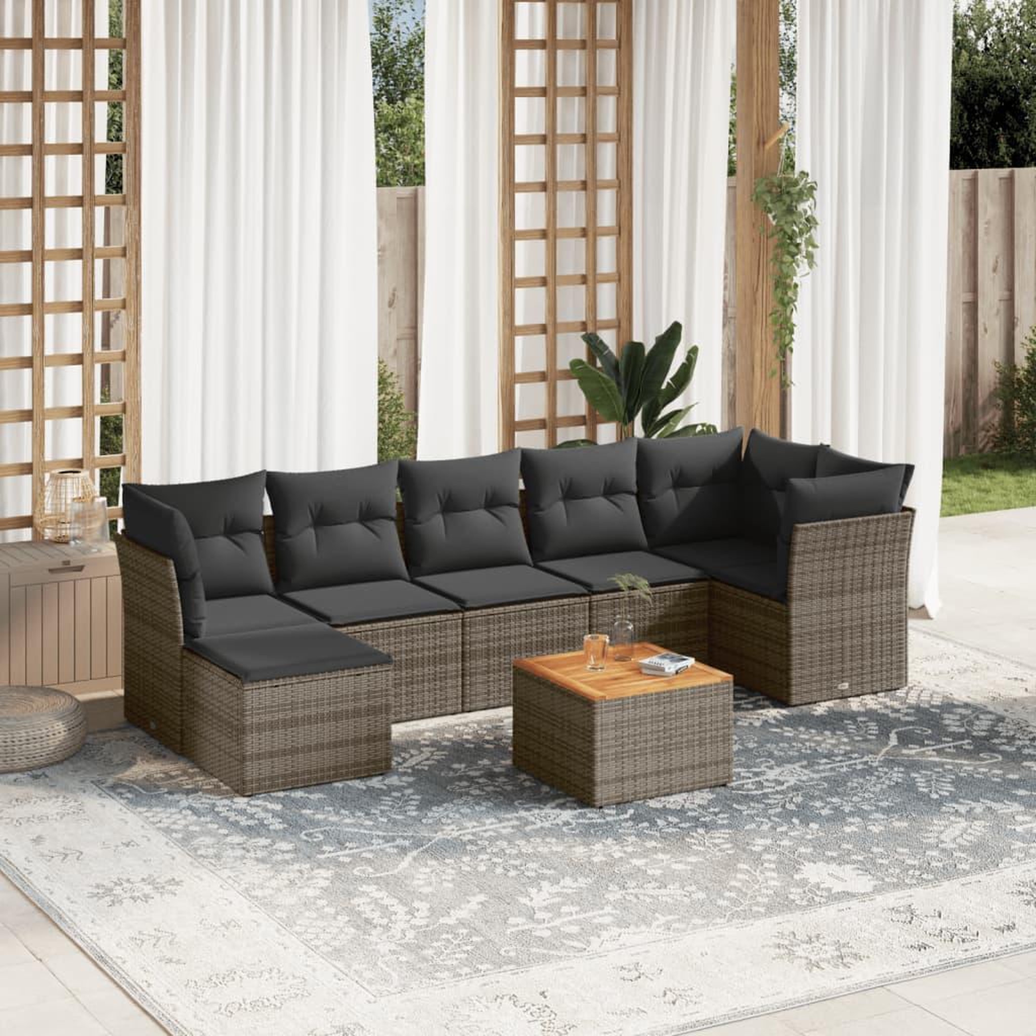 VIDAXL Salon de jardin 8 pcs avec coussins gris resine tressee