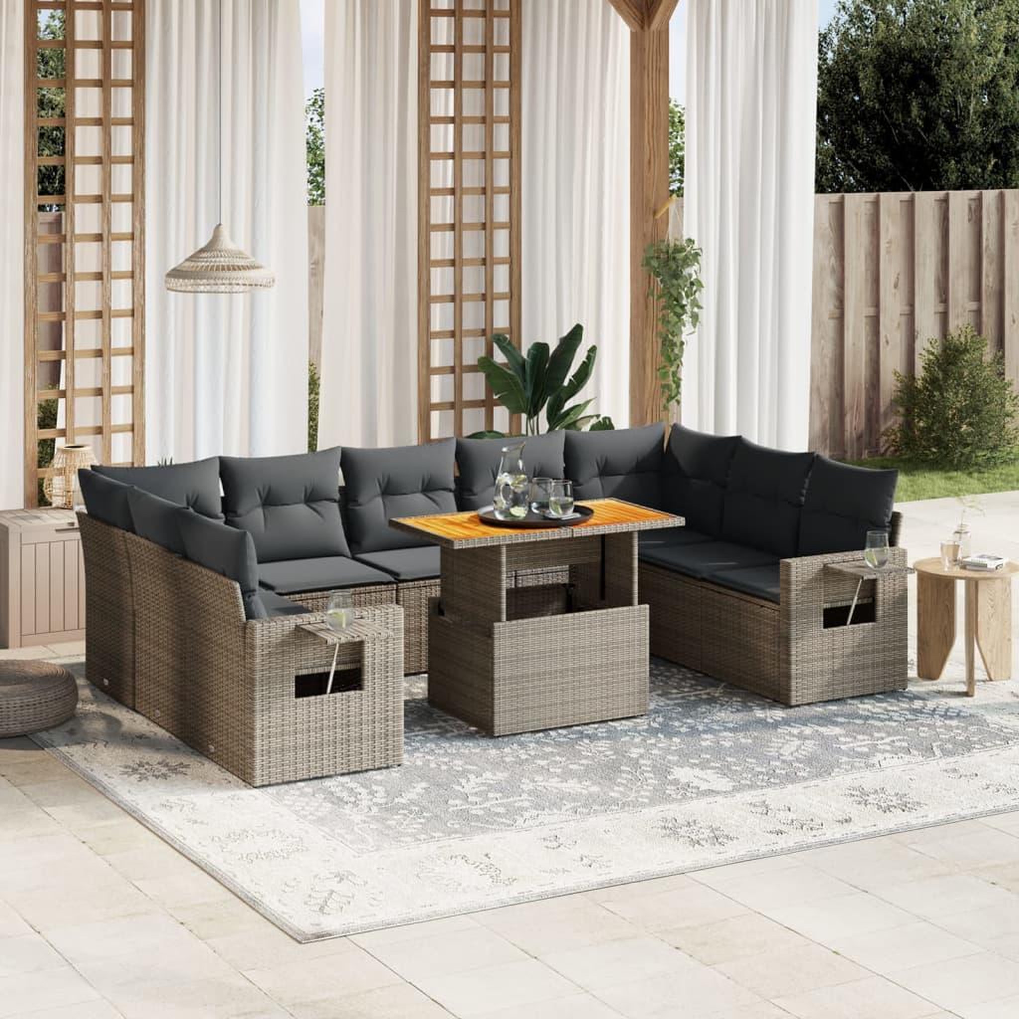 VIDAXL Salon de jardin avec coussins 10 pcs gris resine tressee