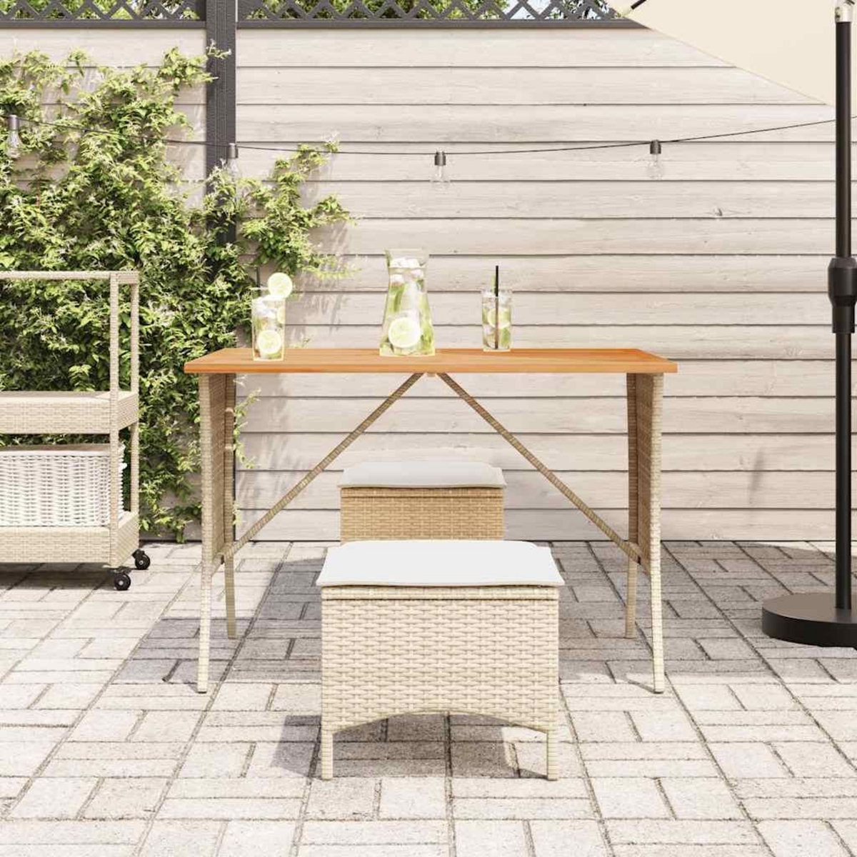VIDAXL Ensemble a manger de jardin et coussins 3 pcs Beige poly rotin