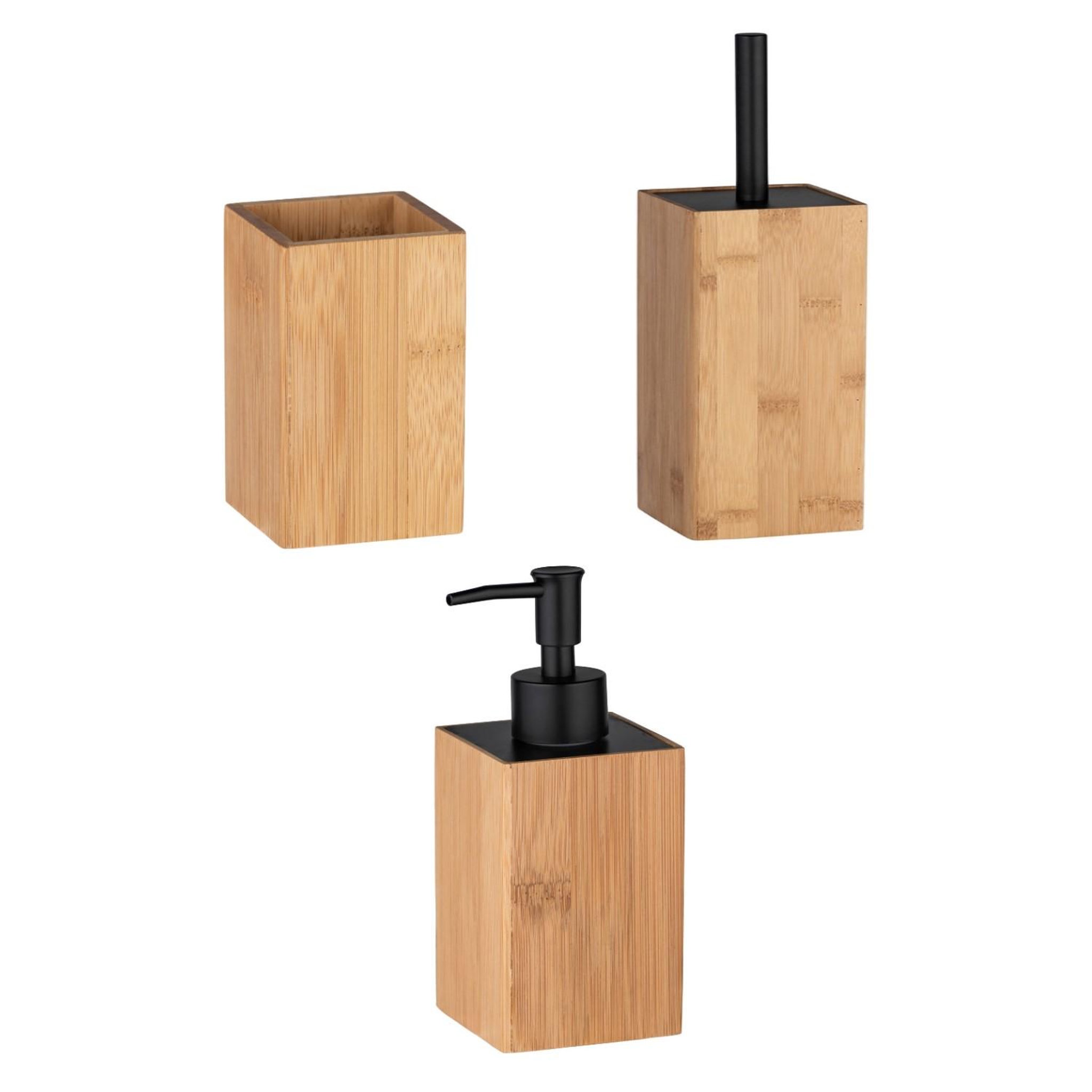 TOILINUX Set accessoires de salle de bain design bambou padua - marron