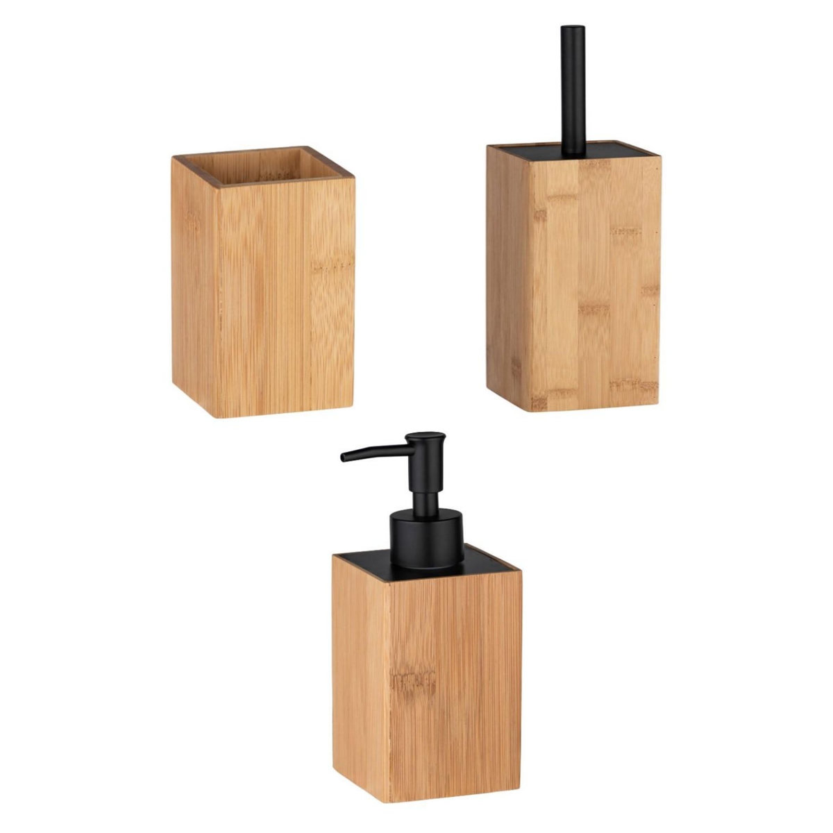 TOILINUX Set accessoires de salle de bain design bambou Padua - Marron
