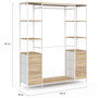 Voir la diapositive 4 : ID MARKET Dressing double penderie + double colonne L. 140 cm UTAH avec 6 étagères et 6 bacs en tissu bois et blanc