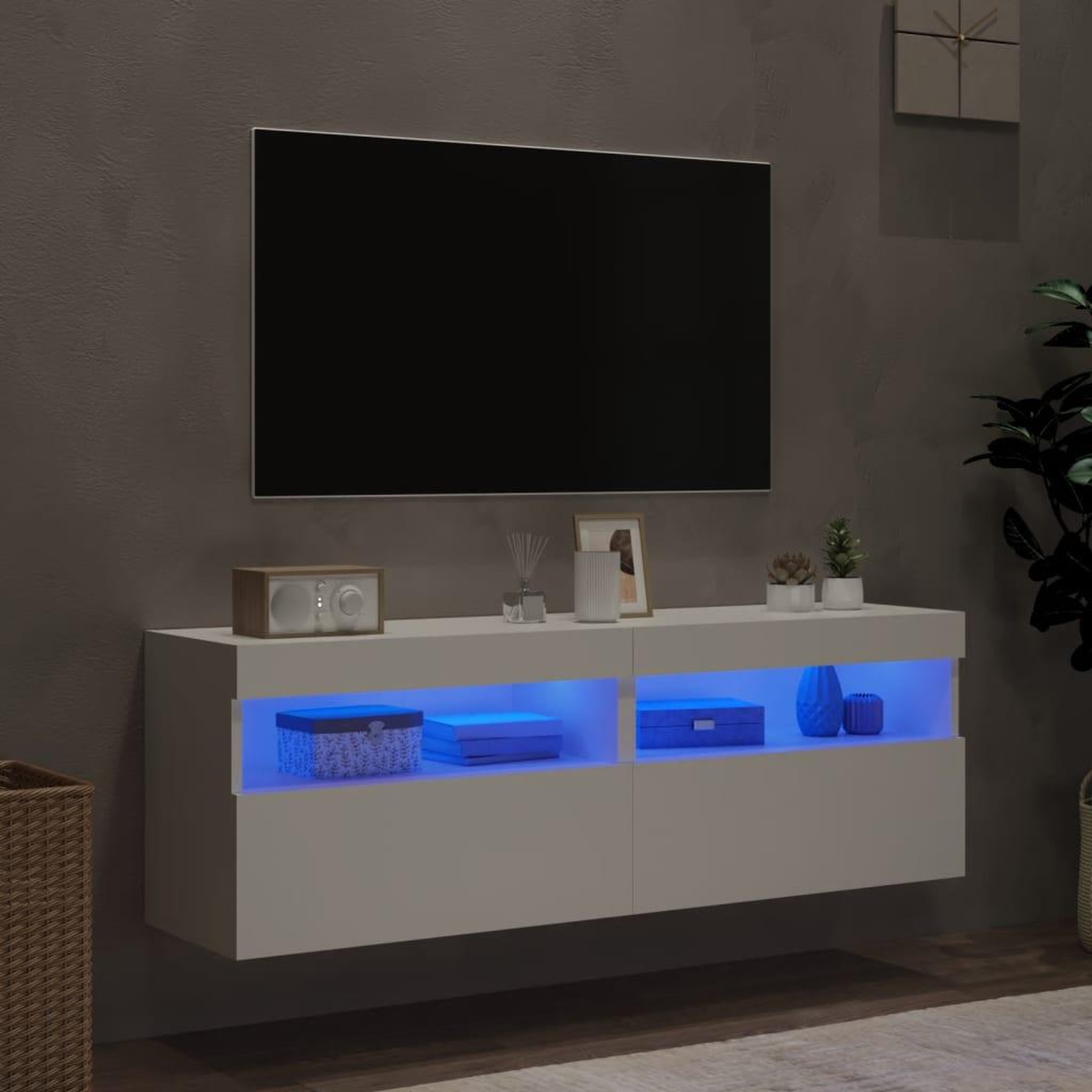 Voir la diapositive 4 : VIDAXL Meubles TV muraux avec lumieres LED 2 pcs blanc 60x30x40 cm