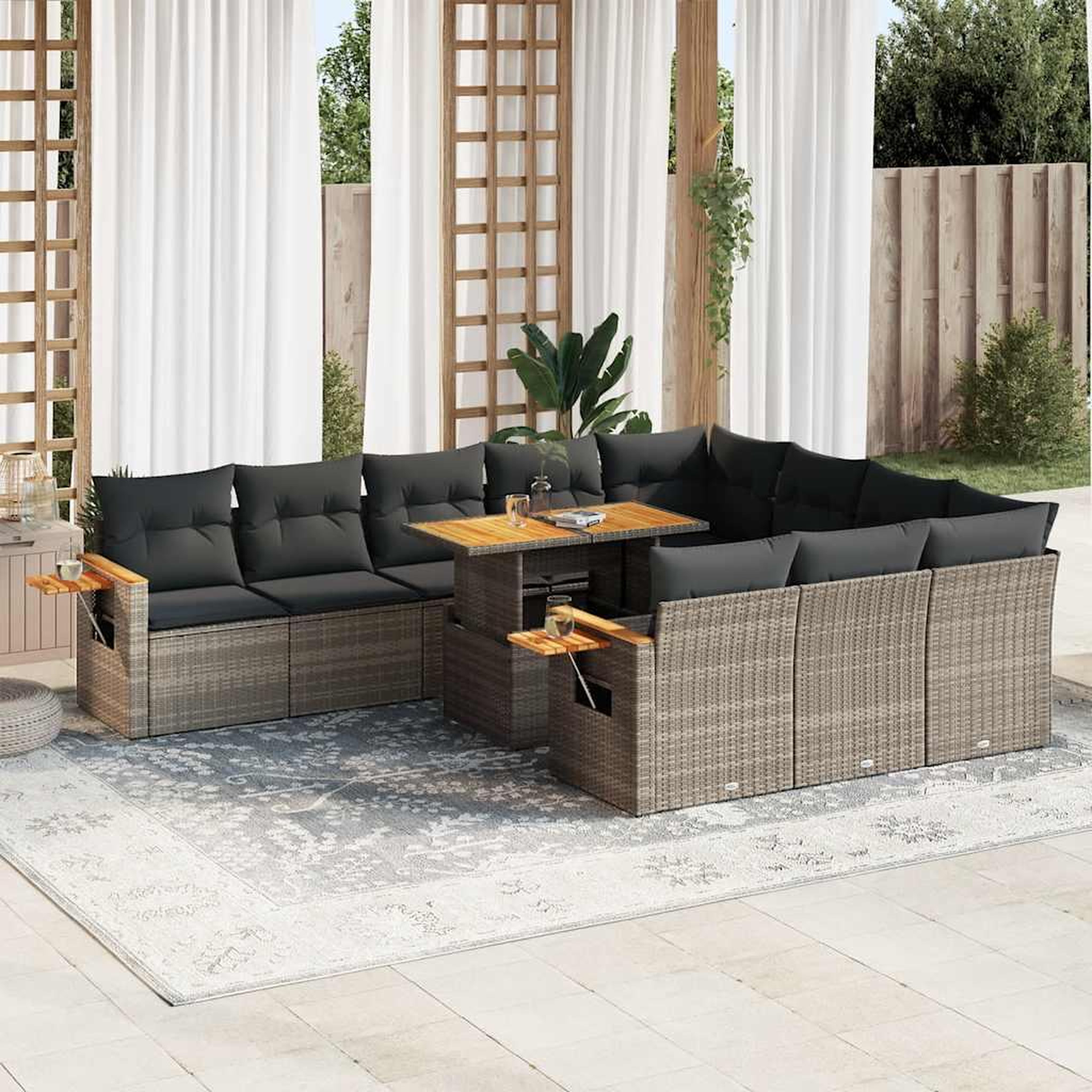 VIDAXL Ensemble de canapes de jardin 11 pcs et coussins rotin acacia