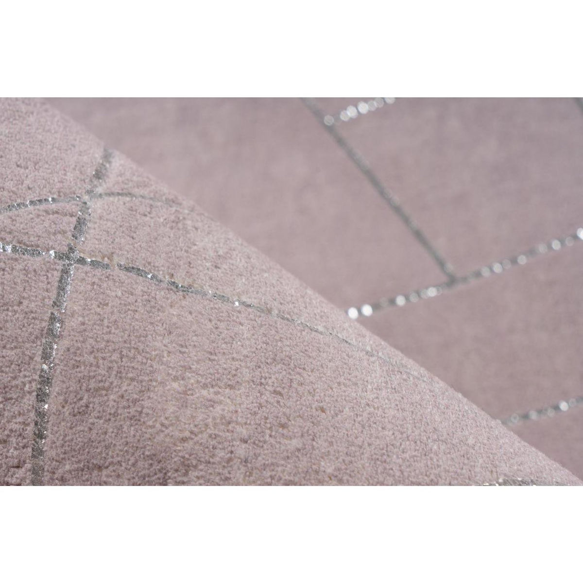 Paris Prix Tapis Géométrique à Poils Longs  Bijou  Taupe & Argent