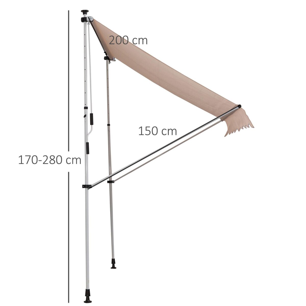 OUTSUNNY Store banne manuel rétractable 2L x 1,5l x 1,7-2,8H m inclinaison réglable installation rapide métal alu polyester beige