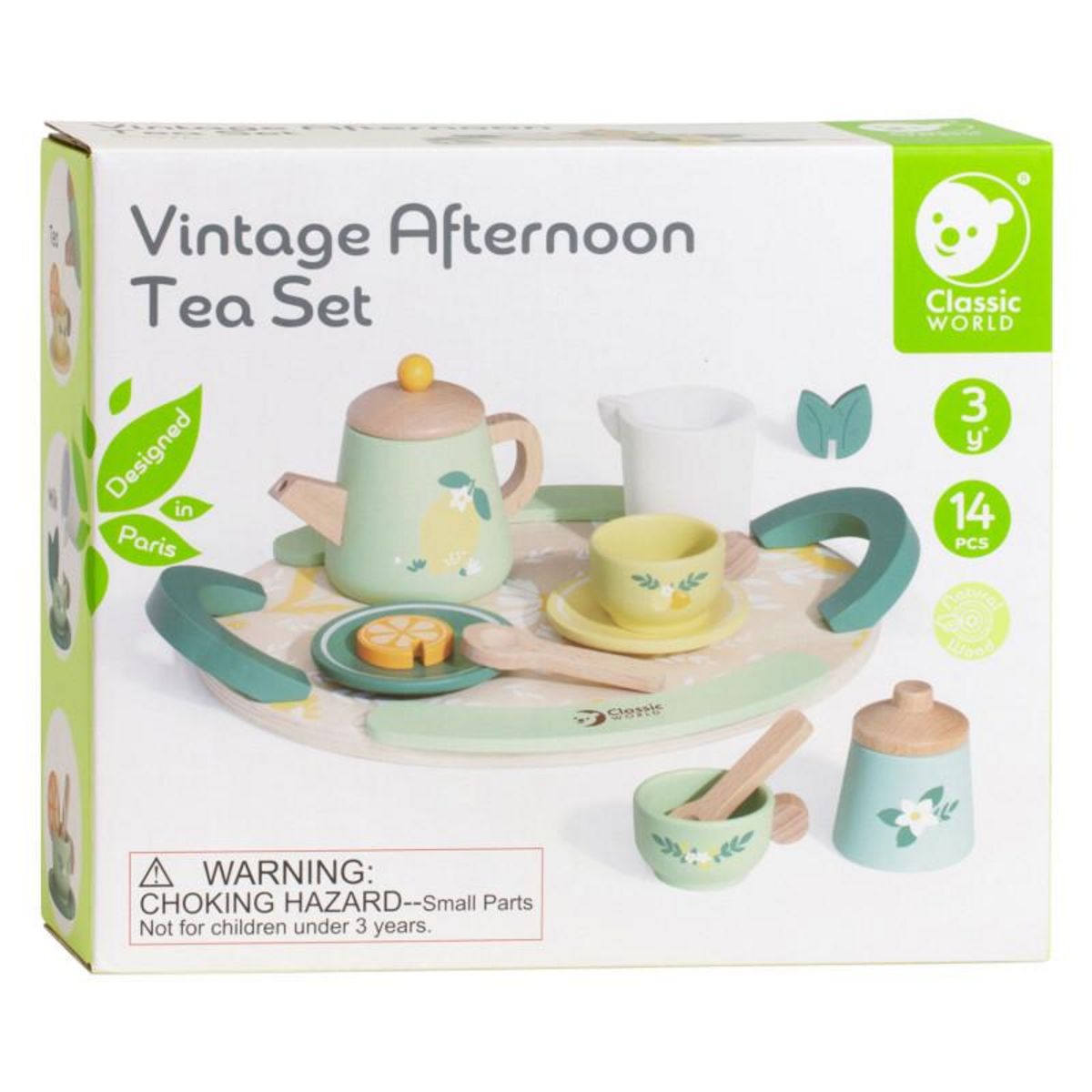 CLASSIC WORLD Classic World Wooden Vintage Tea Set with Tray, 14 pcs. 50576