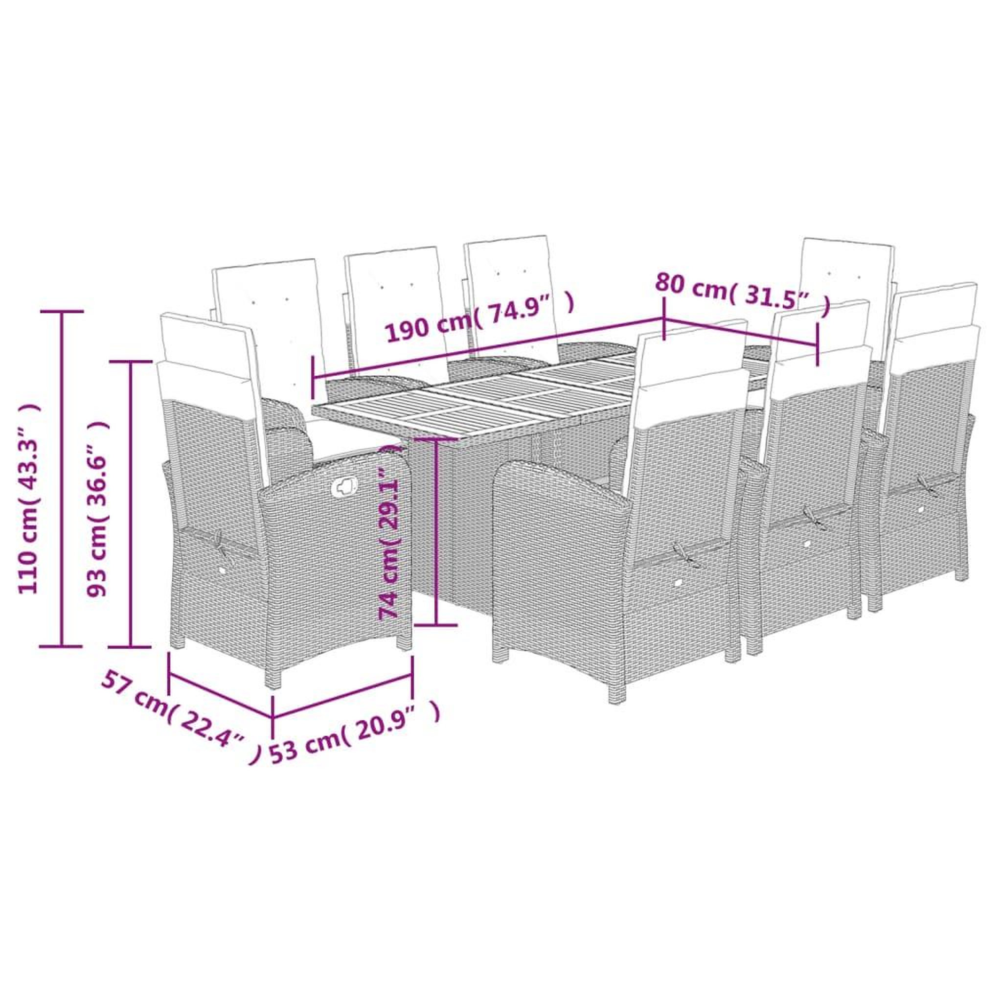 Voir la diapositive 6 : VIDAXL Ensemble a manger de jardin 9 pcs coussins gris resine tressee