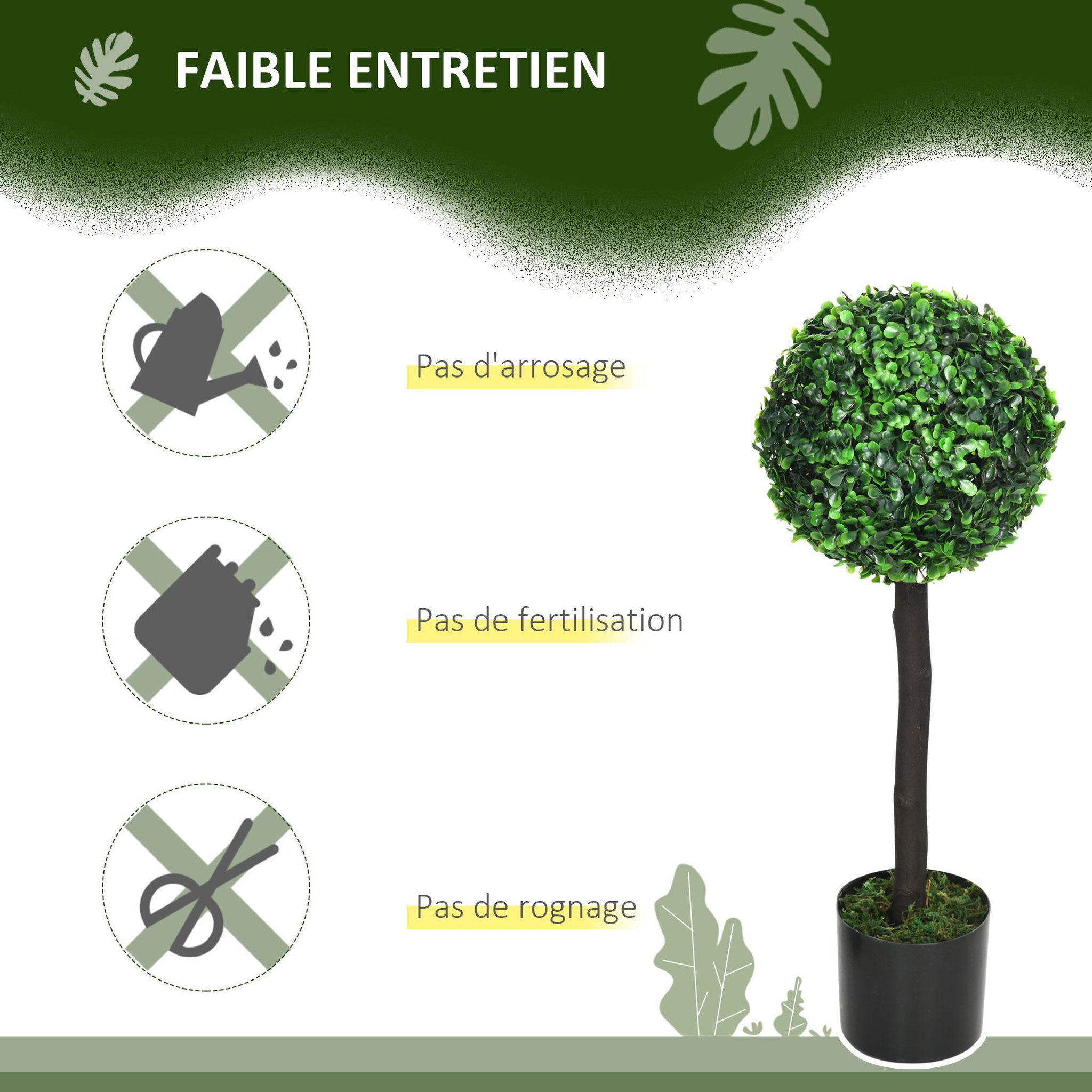 Voir la diapositive 6 : HOMCOM Lot de 2 buis artificiels topiaires artificielles en forme de boule dim. Ø 20 x 60H cm pots inclus